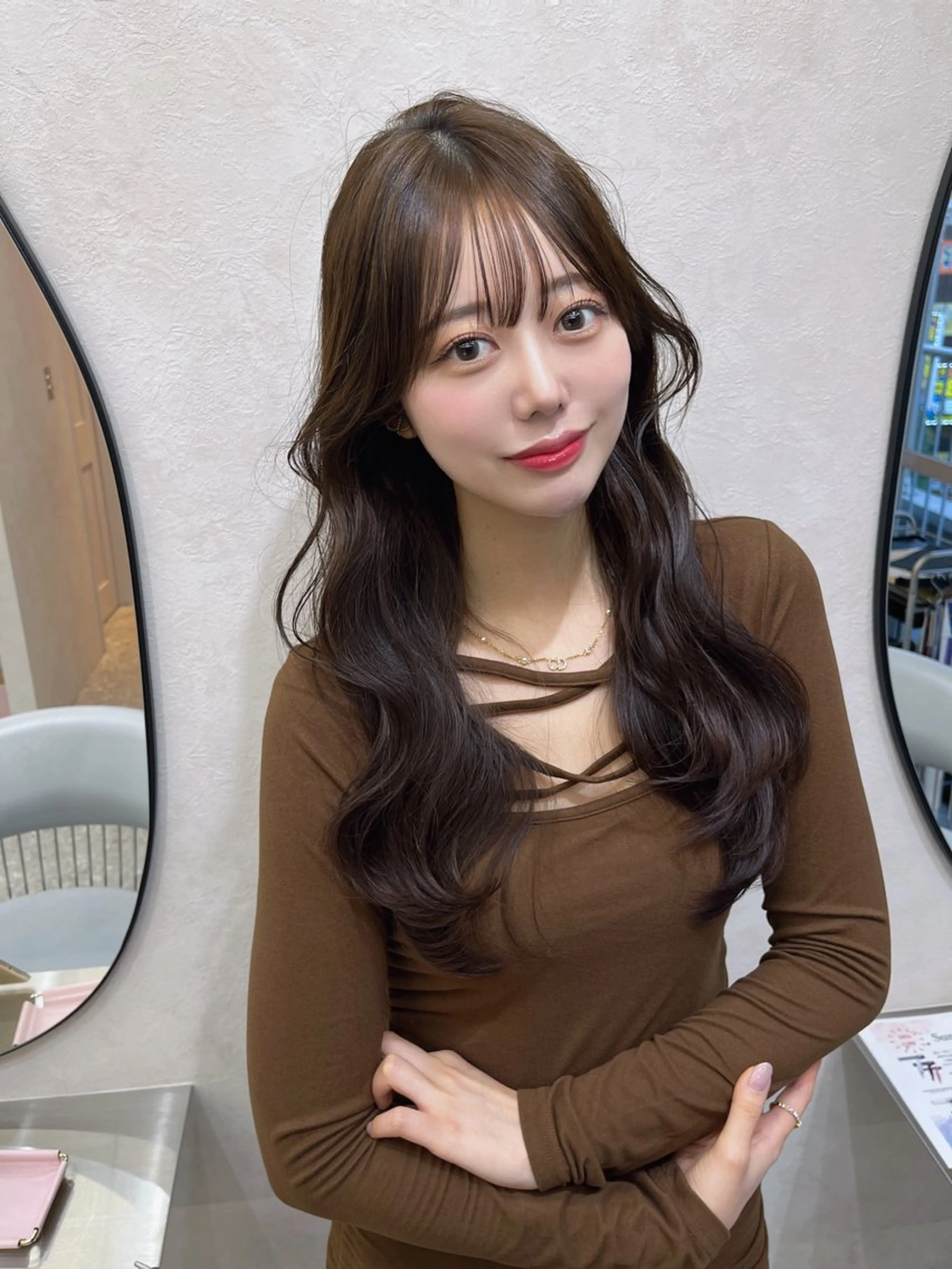 ロング カラー ブリーチ グレージュ ブリーチなしカラー ヘアカラー トリートメント 韓国ハッシュカット/ 新宿/髪質改善/岡崎のヘアスタイル