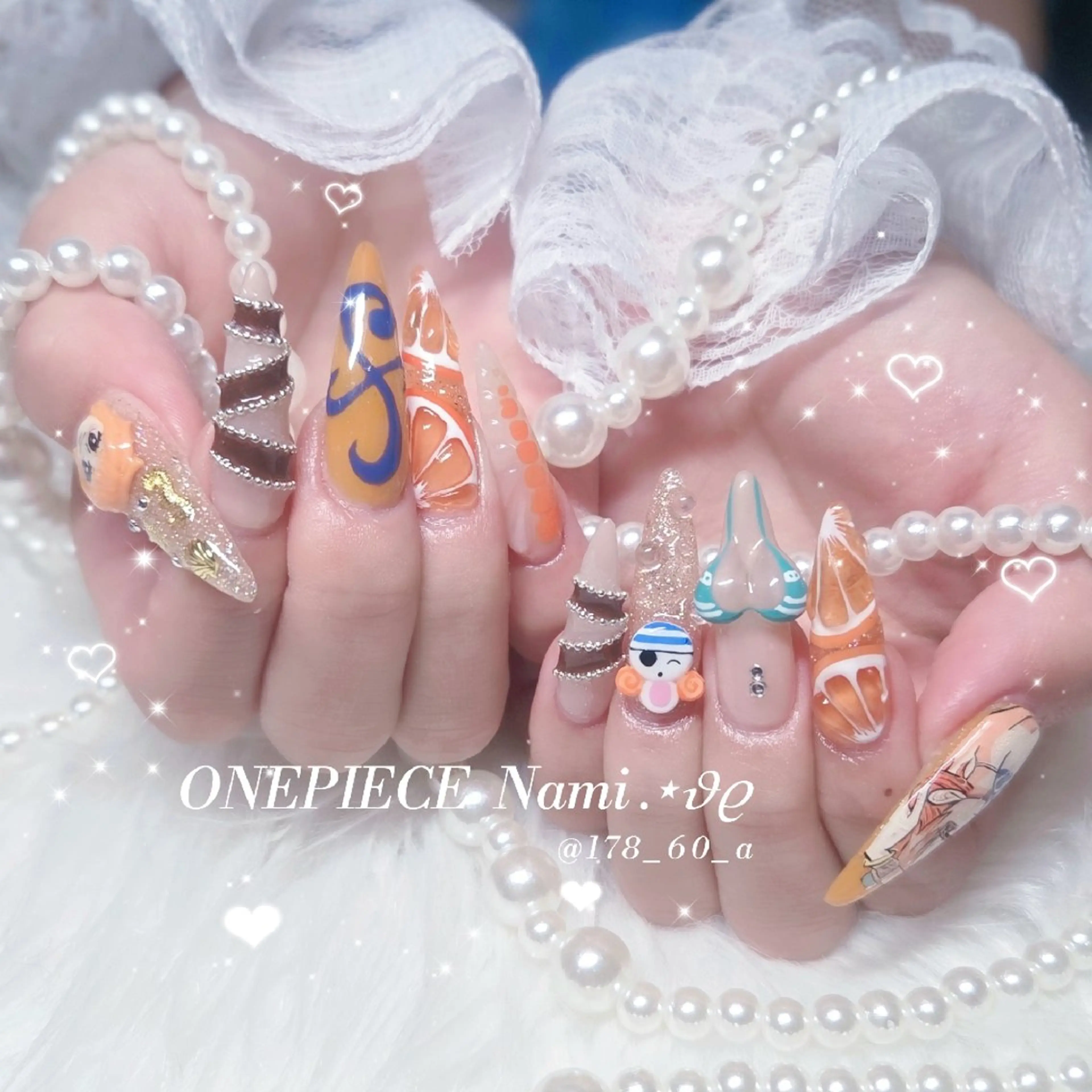 ネイル アートネイル オレンジ スカルプネイル ハンドネイル HAPPINAS🎀  れん🖤痛ネイルのネイルデザイン