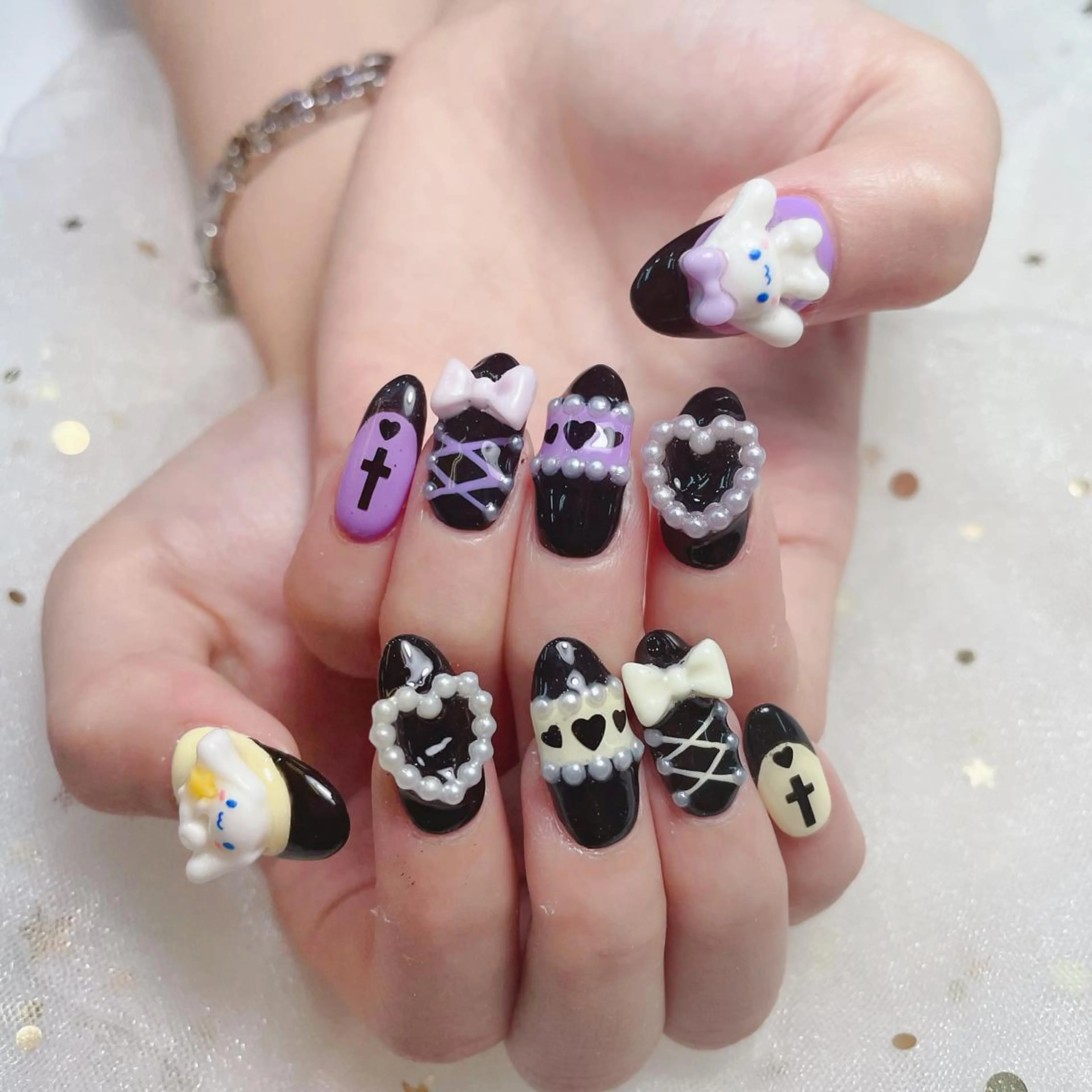 ネイル オーロラネイル フレンチネイル ハート 韓国ネイル ミラーネイル Melody  3D/スカルプ専門店のネイルデザイン