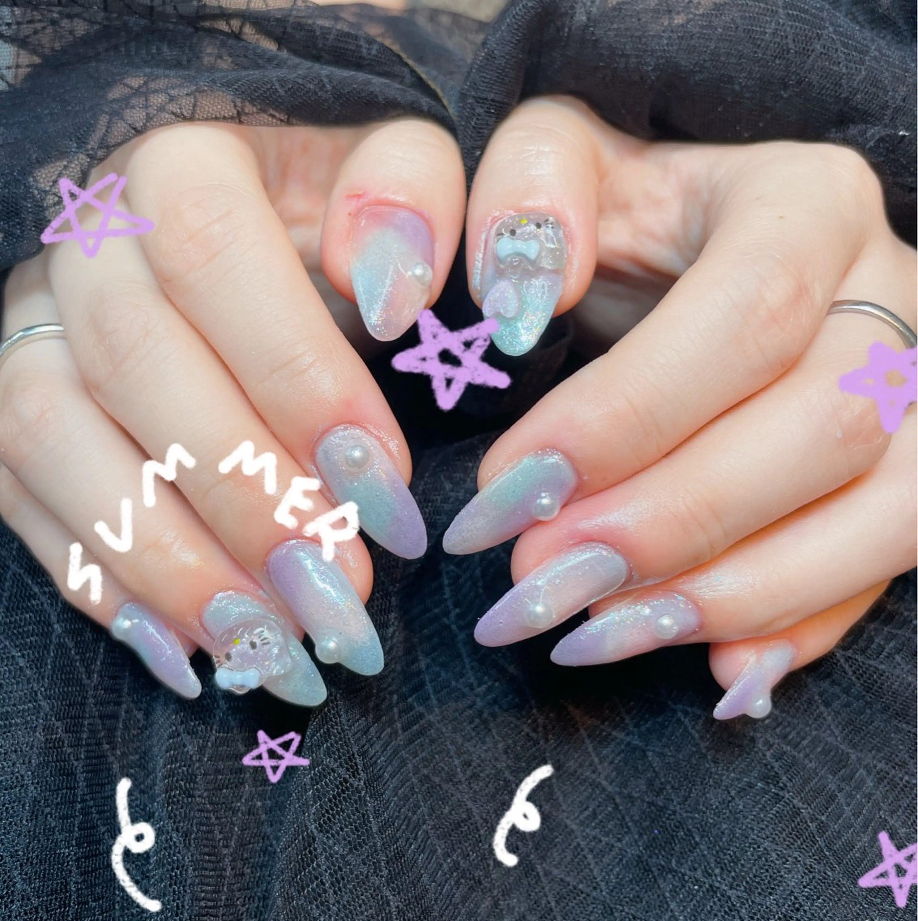 ネイル フレンチネイル ジェルネイル 韓国ネイル マグネットネイル ネイルチップ Rin Nail 新大久保店のネイルデザイン