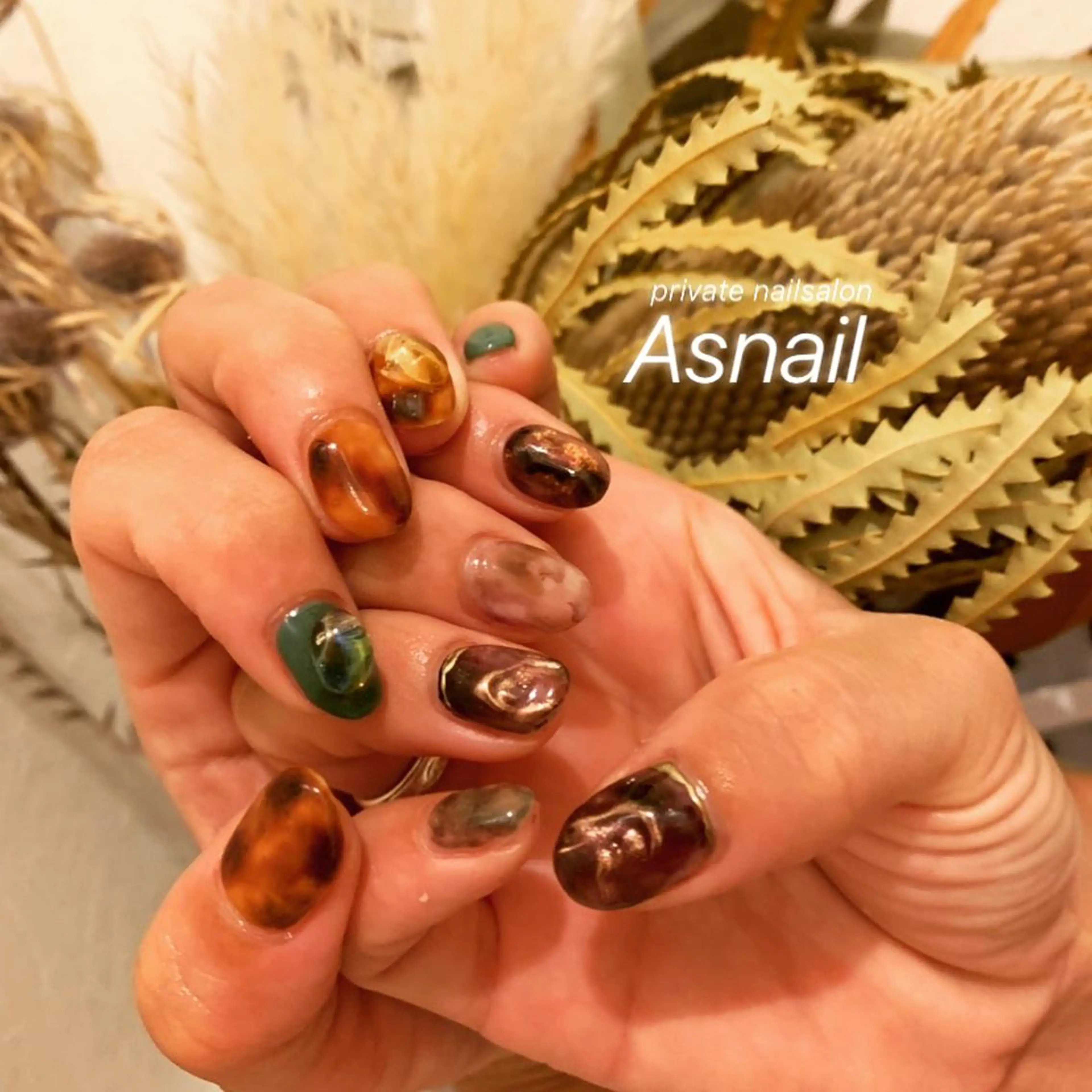 ネイル アートネイル べっ甲ネイル ミラーネイル ニュアンスネイル オフィスネイル Asnail s/yのネイルデザイン