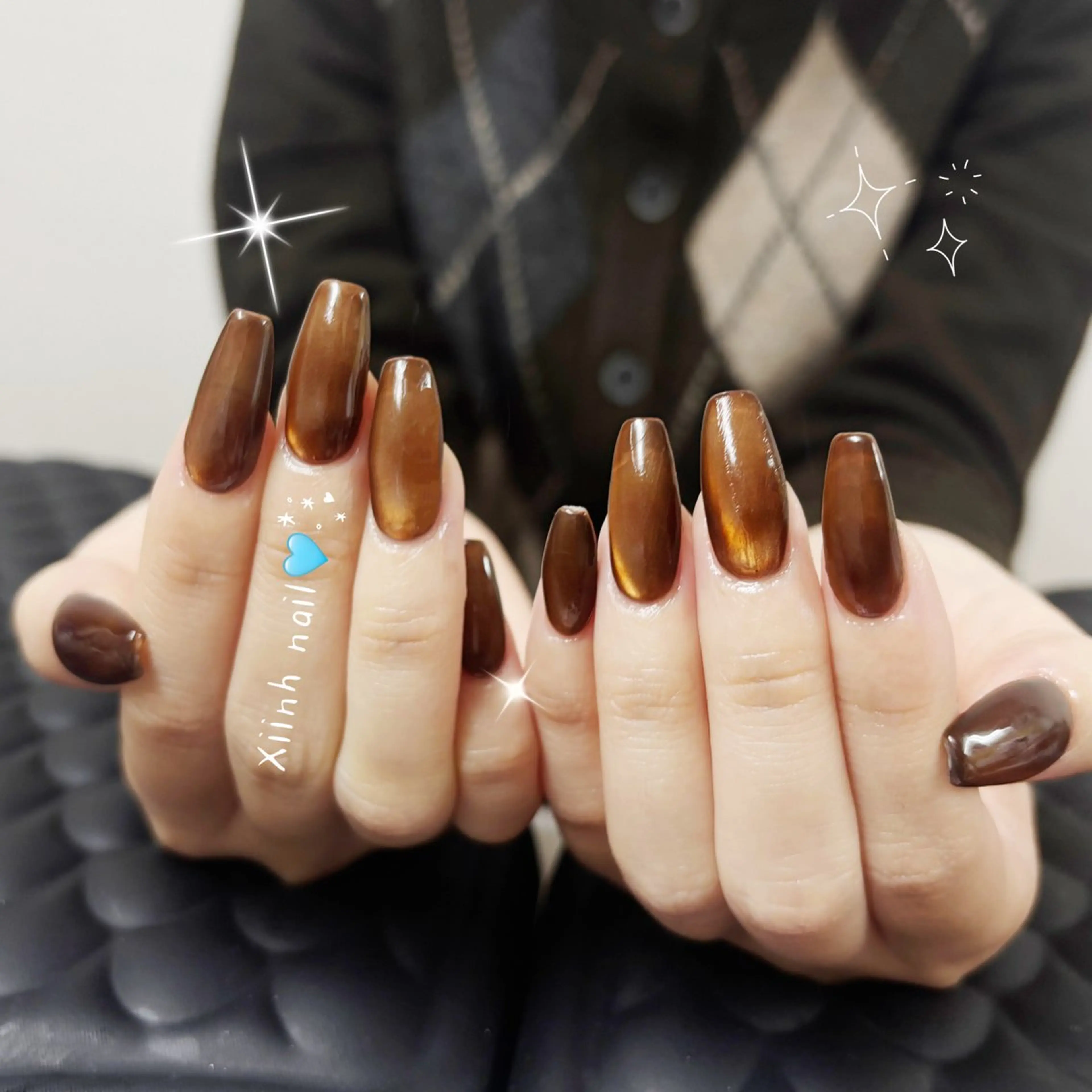 ネイル ブラウン チークネイル 桜ネイル 長さ出し フットネイル ハンドネイル XIINH NAIL SALONのネイルデザイン