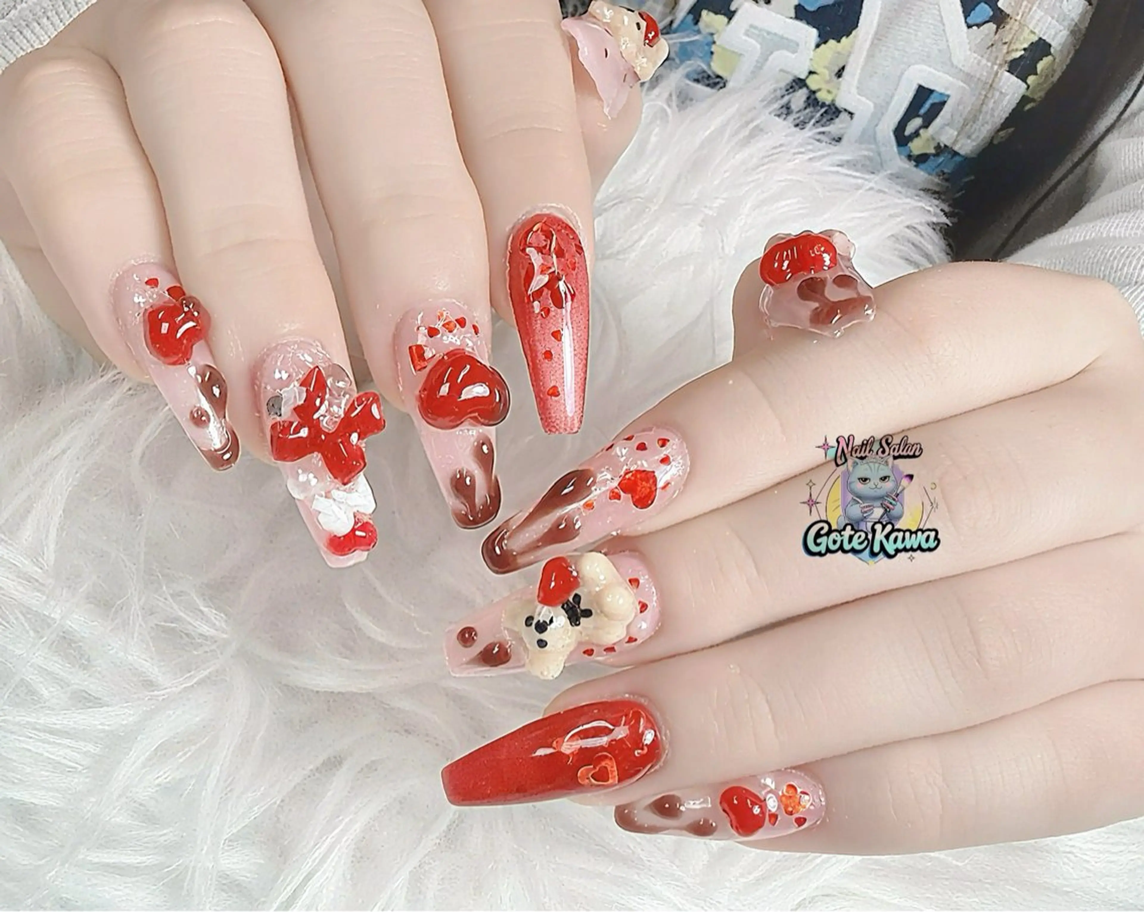 ネイル ハート 赤色 バレンタイン Gote Kawa nail salonのネイルデザイン
