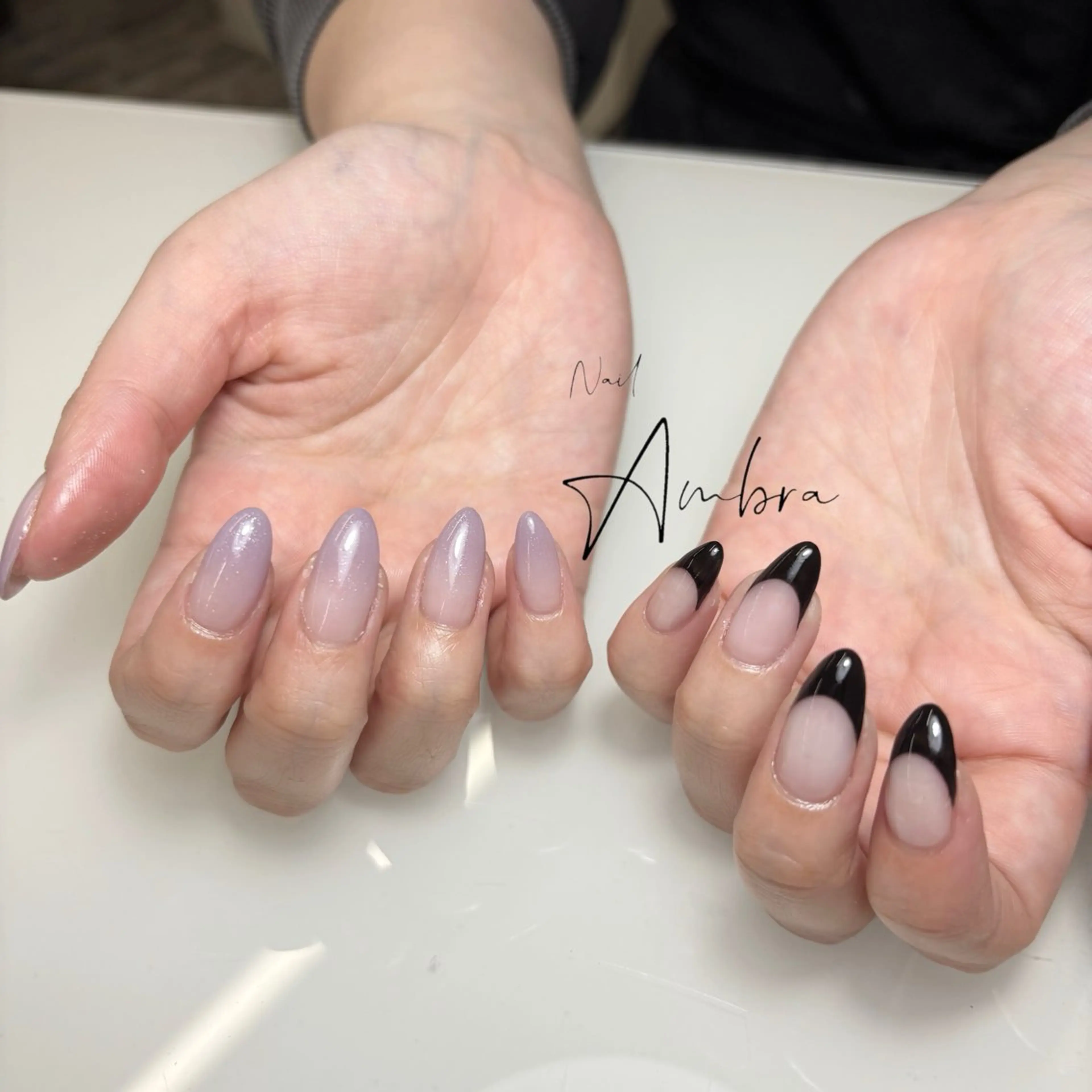 ネイル フレンチネイル ラメ(グリッター) ラメグラデーション パープル ハンドネイル Nail Ambra 小山のネイルデザイン