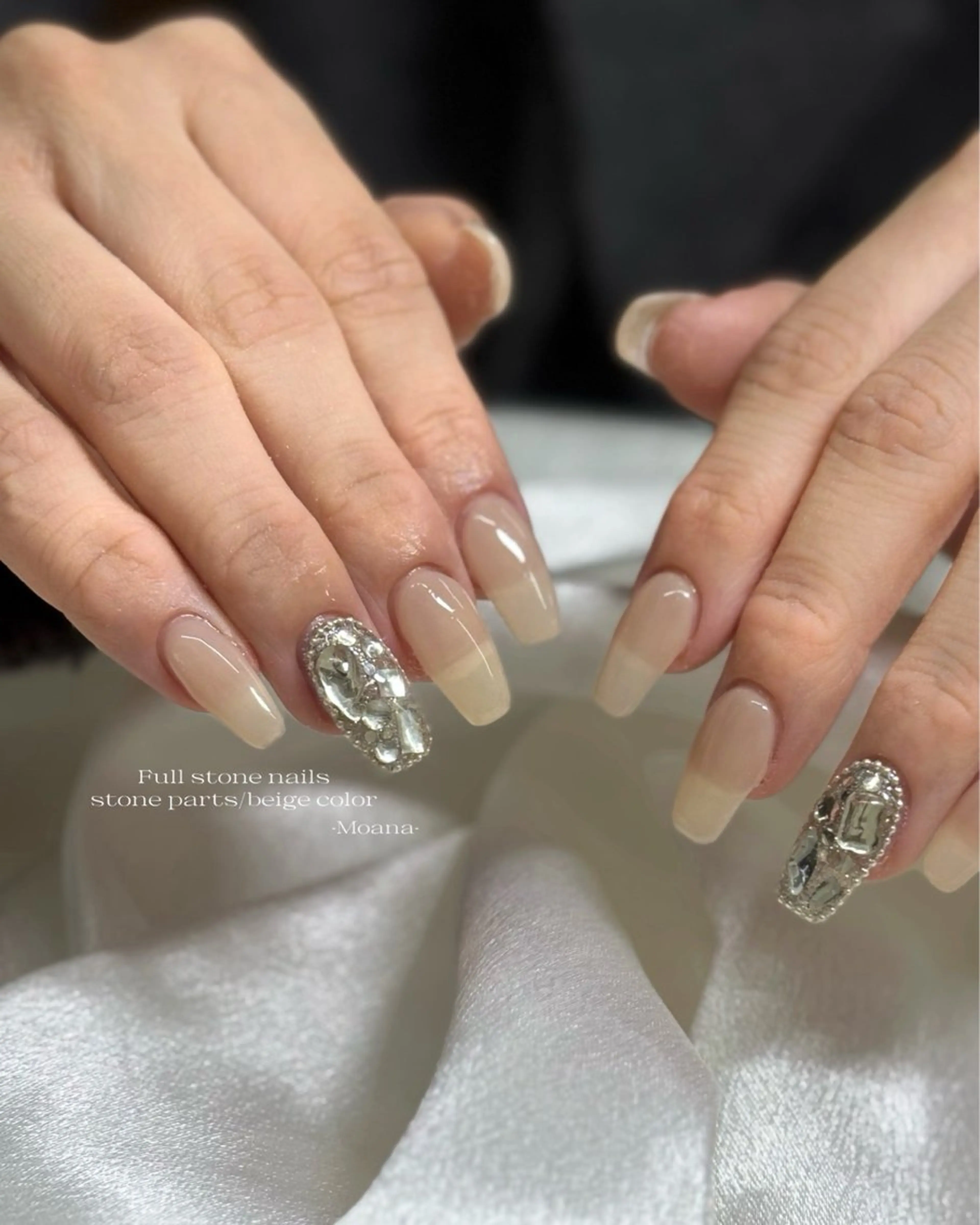 ネイル アートネイル 長さ出し 韓国ネイル ストーンネイル ワンホンネイル Moana nail Hiyoriのネイルデザイン