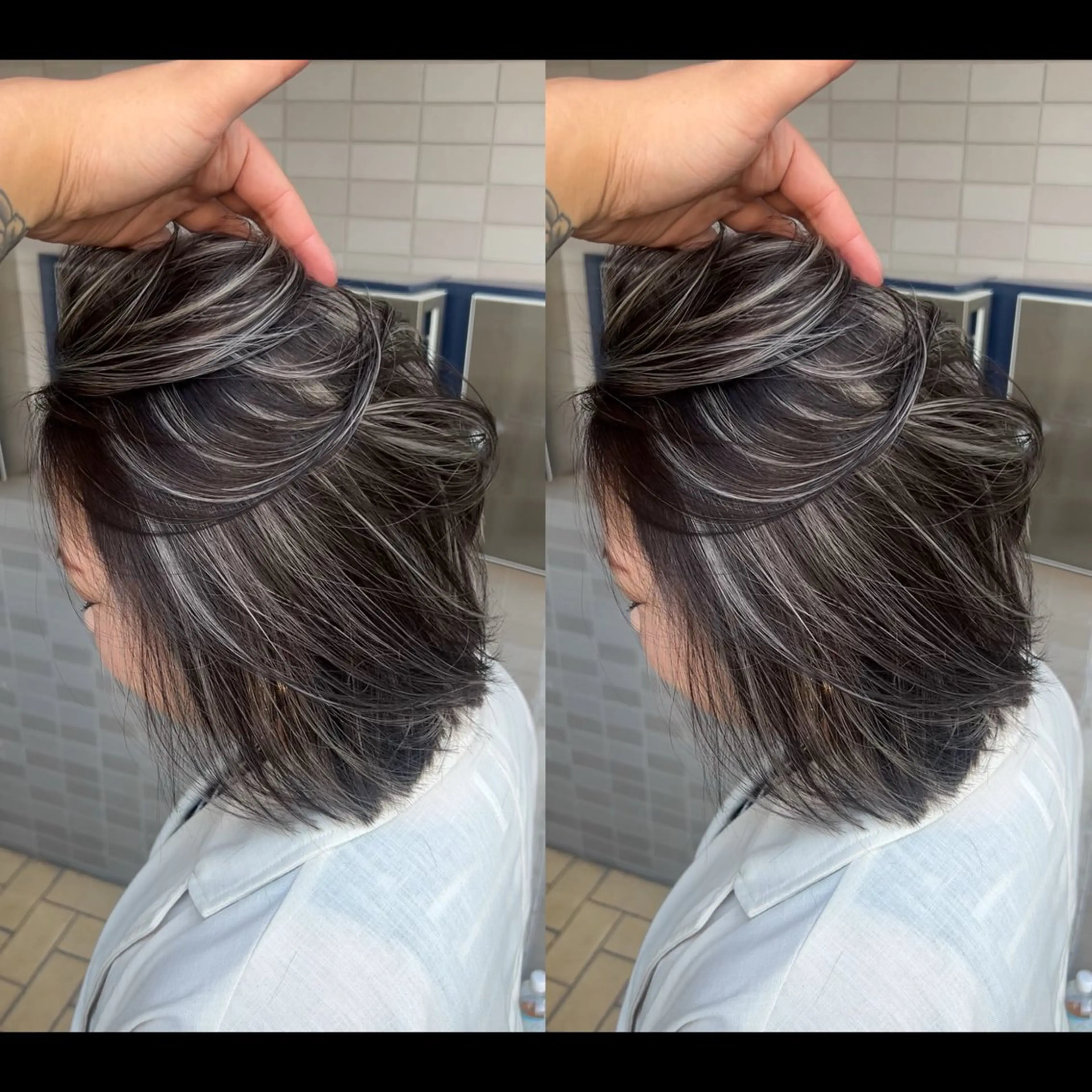 ミディアム カラー ベージュカラー グレージュ ハイライトカラー シルバー ハイライト カット ヘアカラー トリートメント 表参道/ハイライト バレイヤージュのヘアスタイル