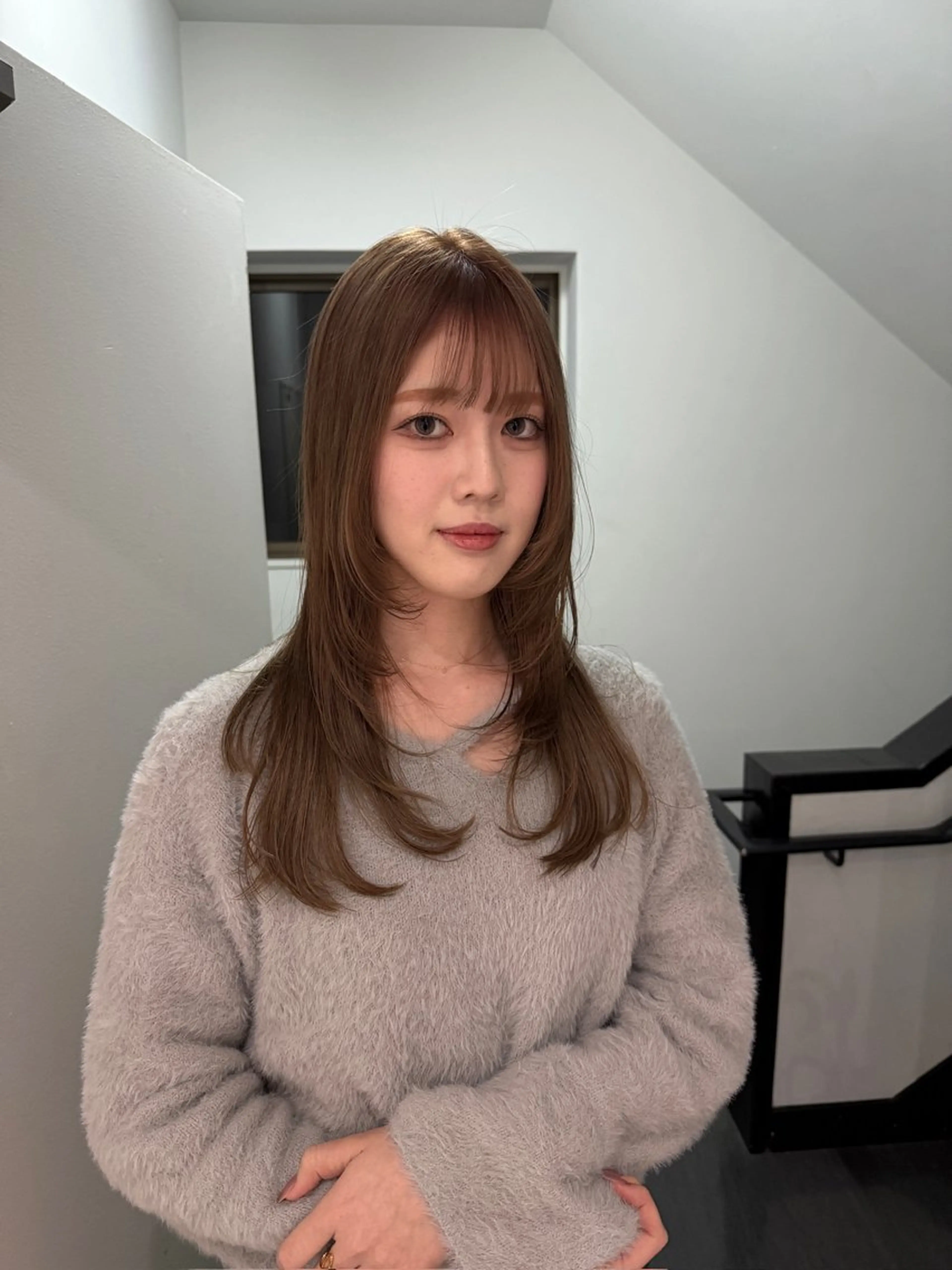 ロング 顔まわりレイヤー レイヤーカット カット ヘアカラー トリートメント SHIORI/ ベージュカラー/ボブのヘアスタイル