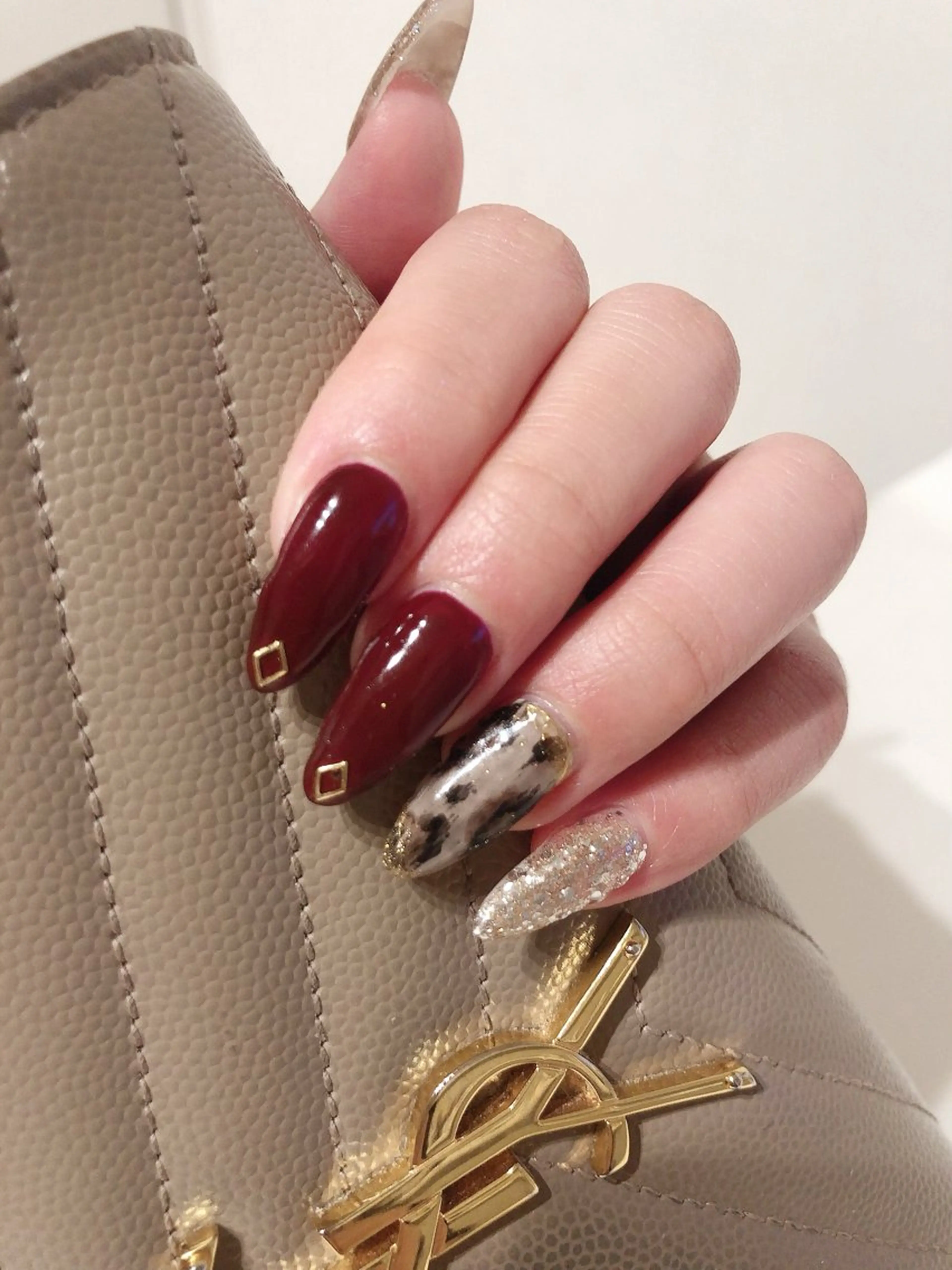 ネイル アニマル柄 ボルドー ハンドネイル * haruのネイルデザイン