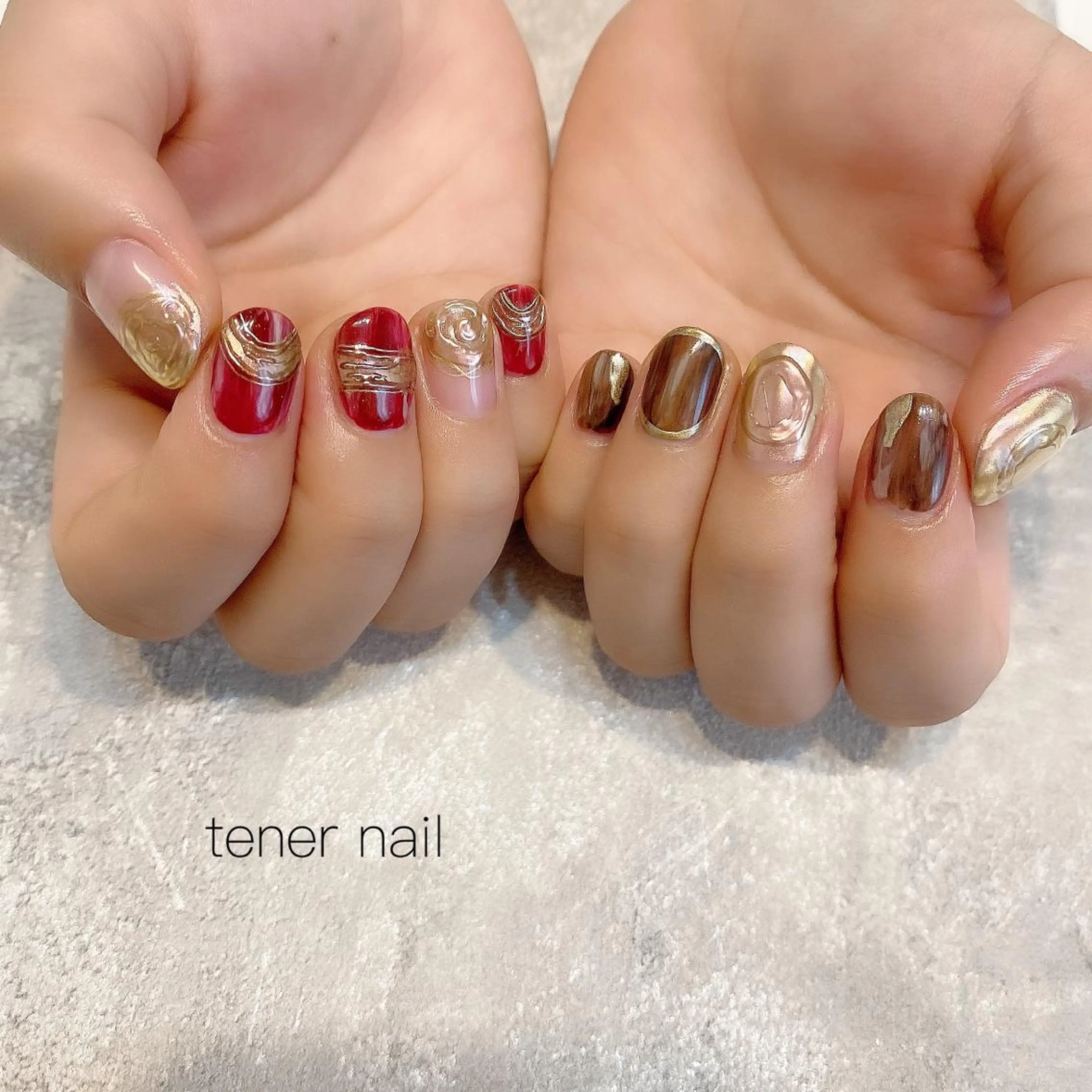 ネイル ボルドー ブラウン ゴールド テネルネイル tener nailのネイルデザイン