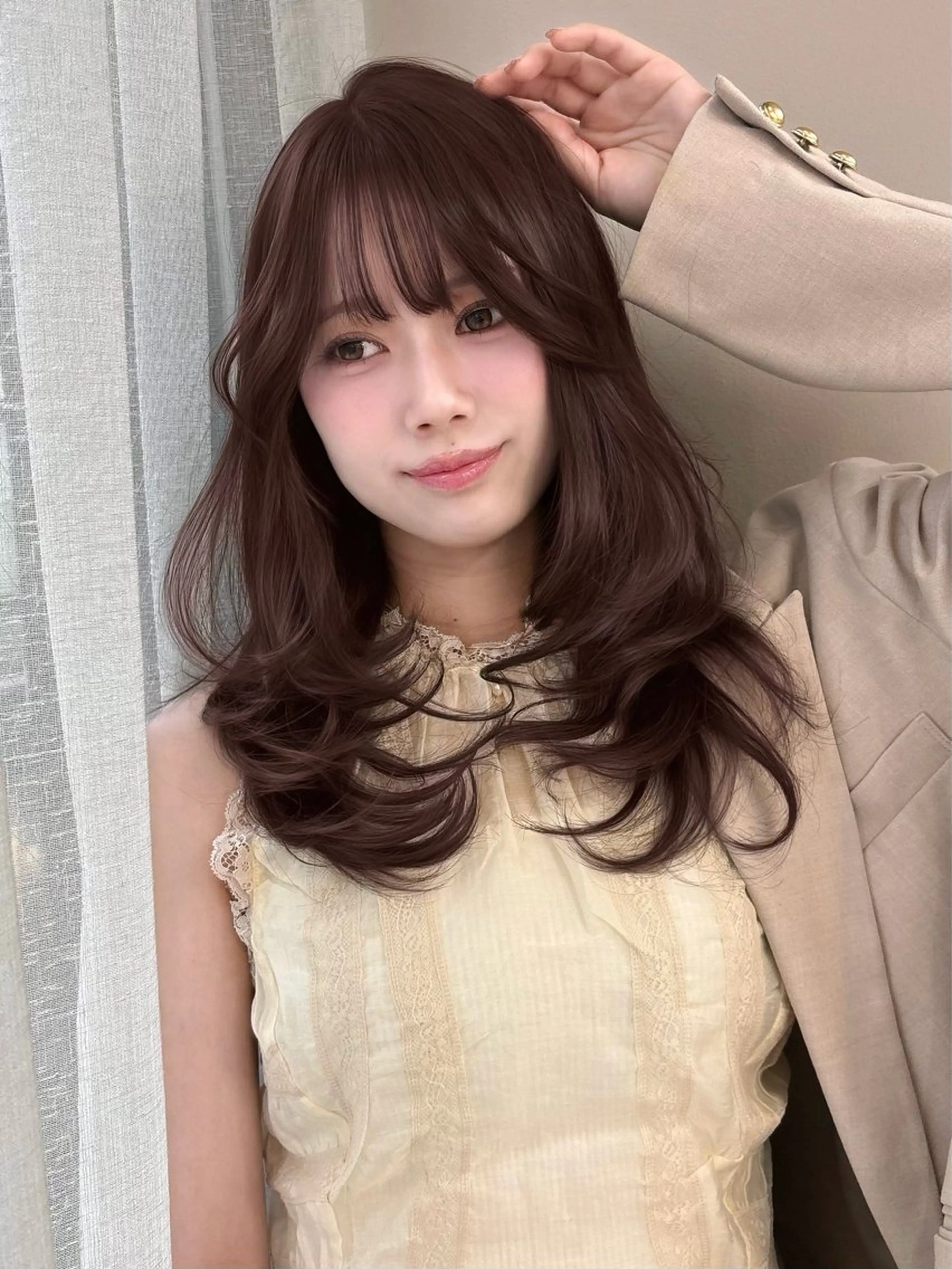 ミディアム カラー ブラウンカラー 透明感カラー ピンクカラー ピンクブラウン くびれヘア よしだ はるのヘアスタイル