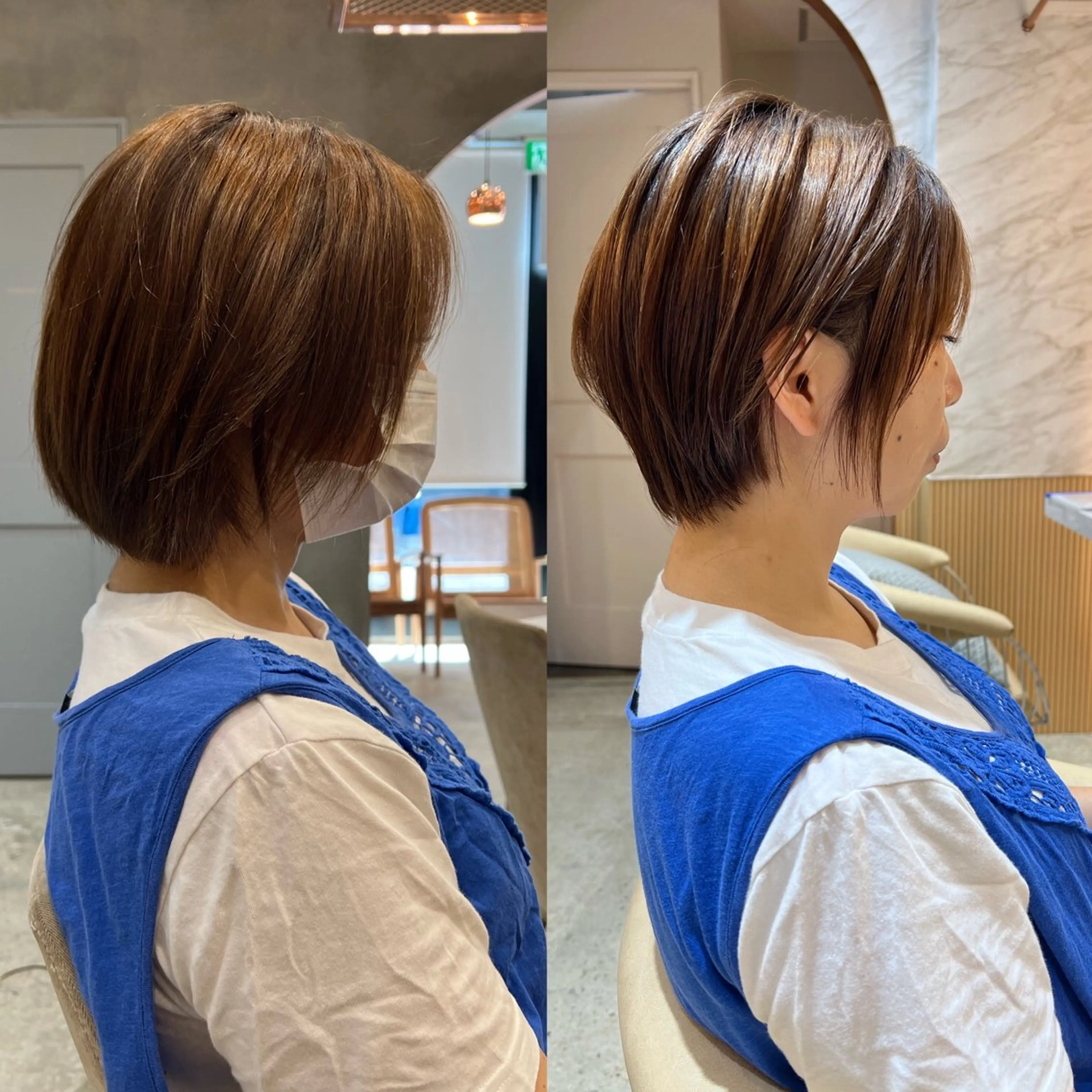 ショート カラー ボブ/巻ける縮毛矯正 /韓国レイヤーはなのヘアスタイル