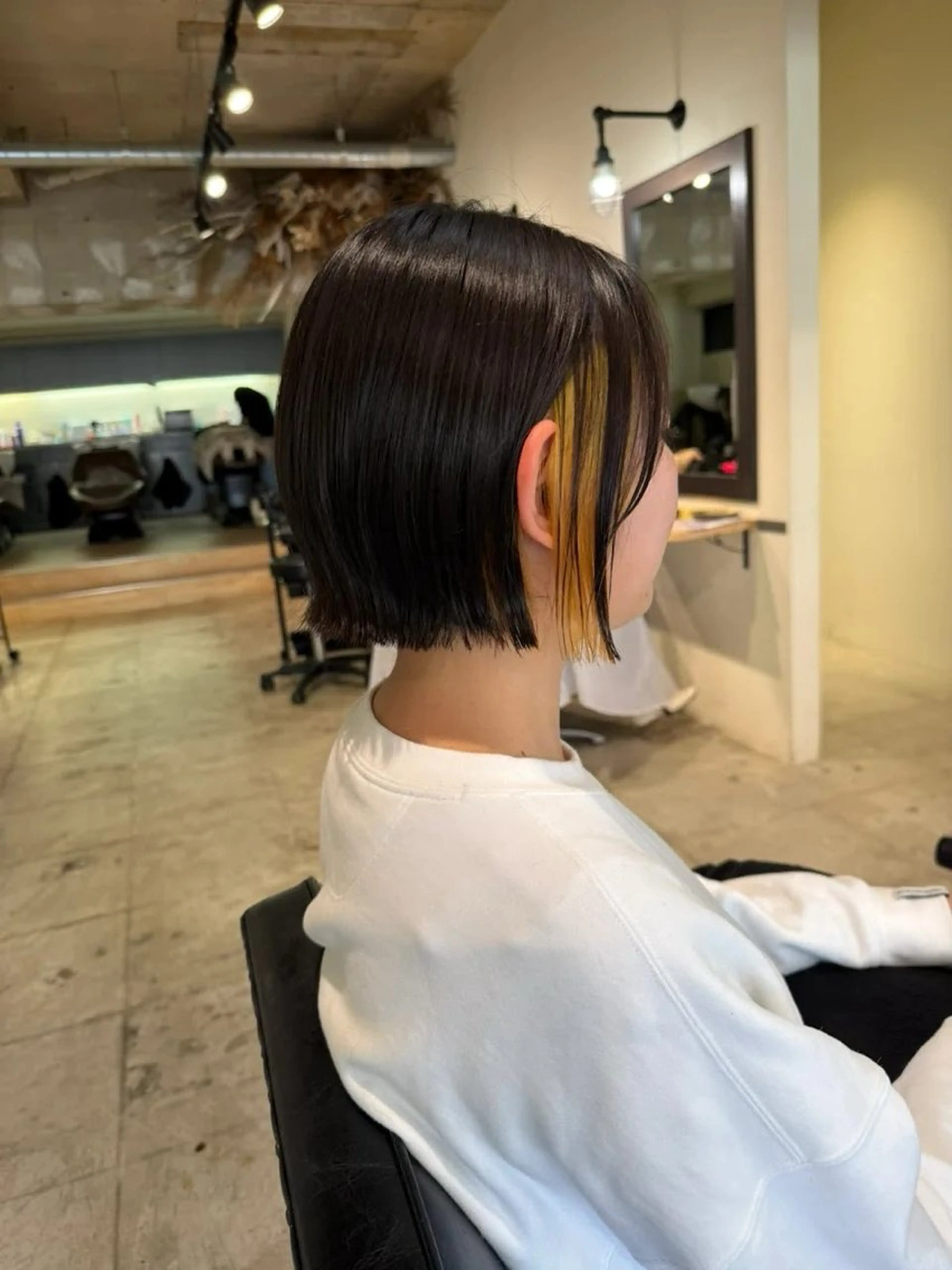 ミディアム カラー 切りっぱなしボブ イヤリングカラー イエローカラー ボブ カット ヘアカラー KAHO(noi) 金山/水素カラーのその他イメージ
