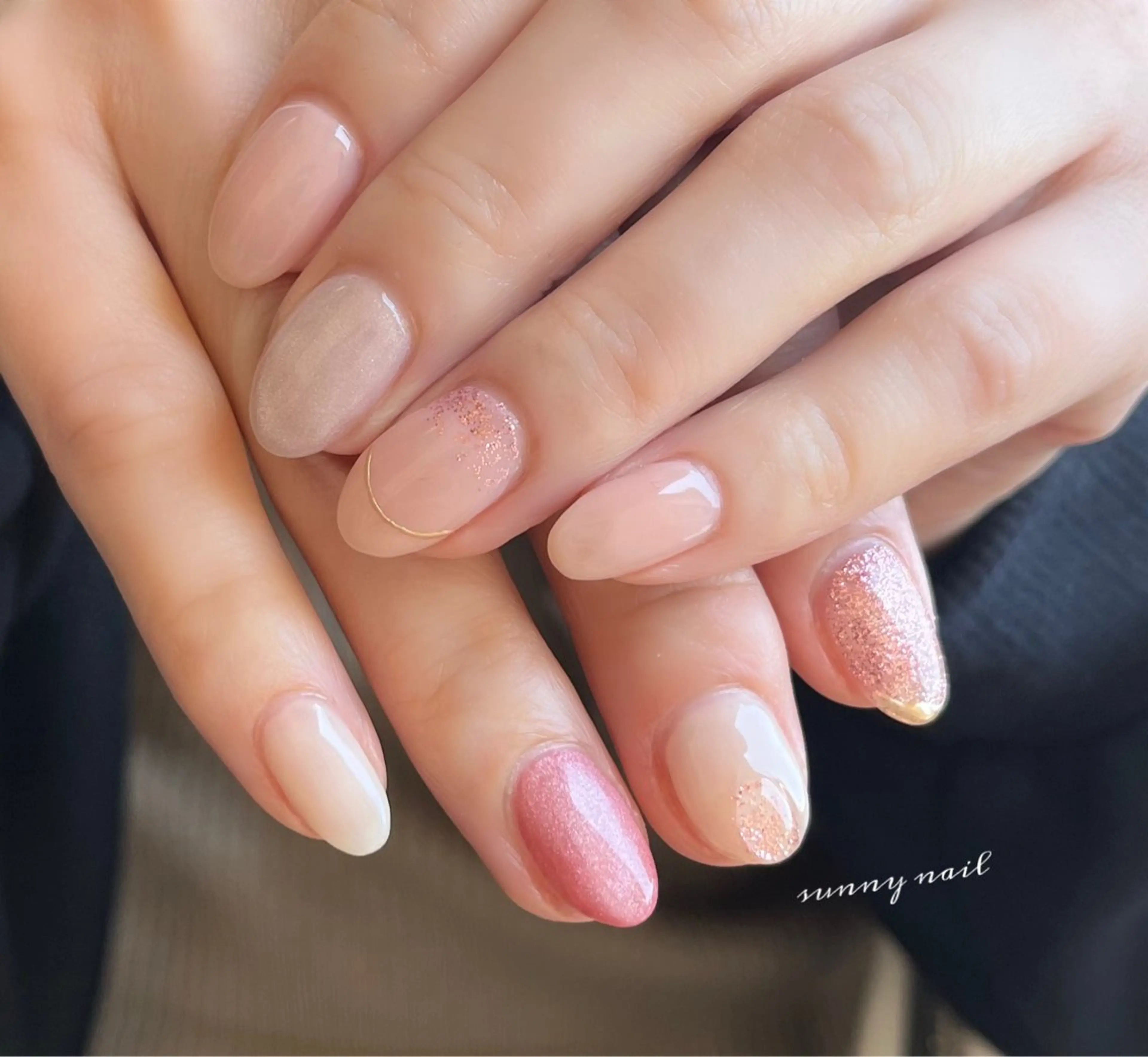 ネイル ジェルネイル マグネットネイル ミラーネイル パラジェル ピンク sunny nailのネイルデザイン