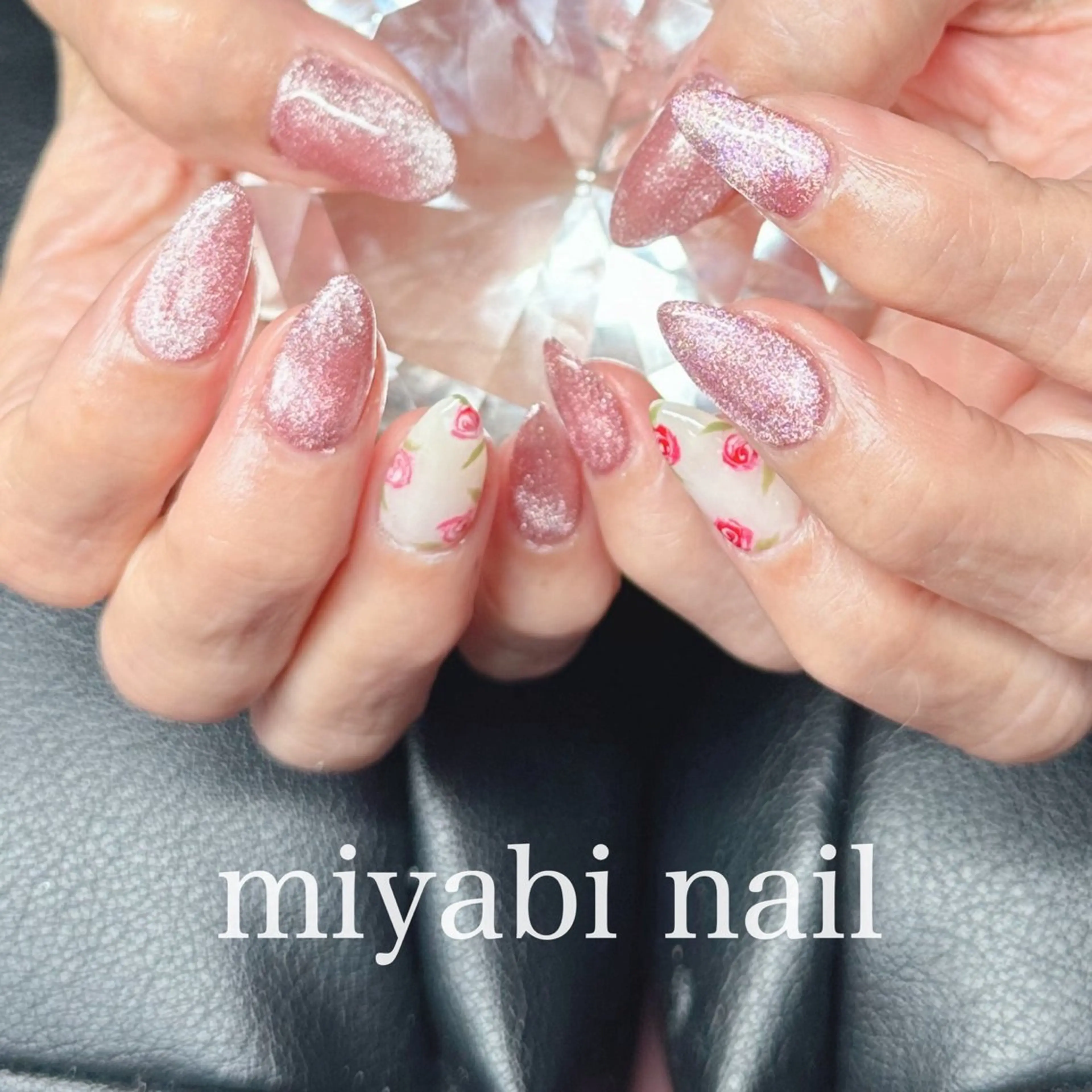 ネイル アートネイル マグネットネイル 持ち込み ピンク 春ネイル ハンドネイル miyabi nail 桂川駅近くのネイルデザイン