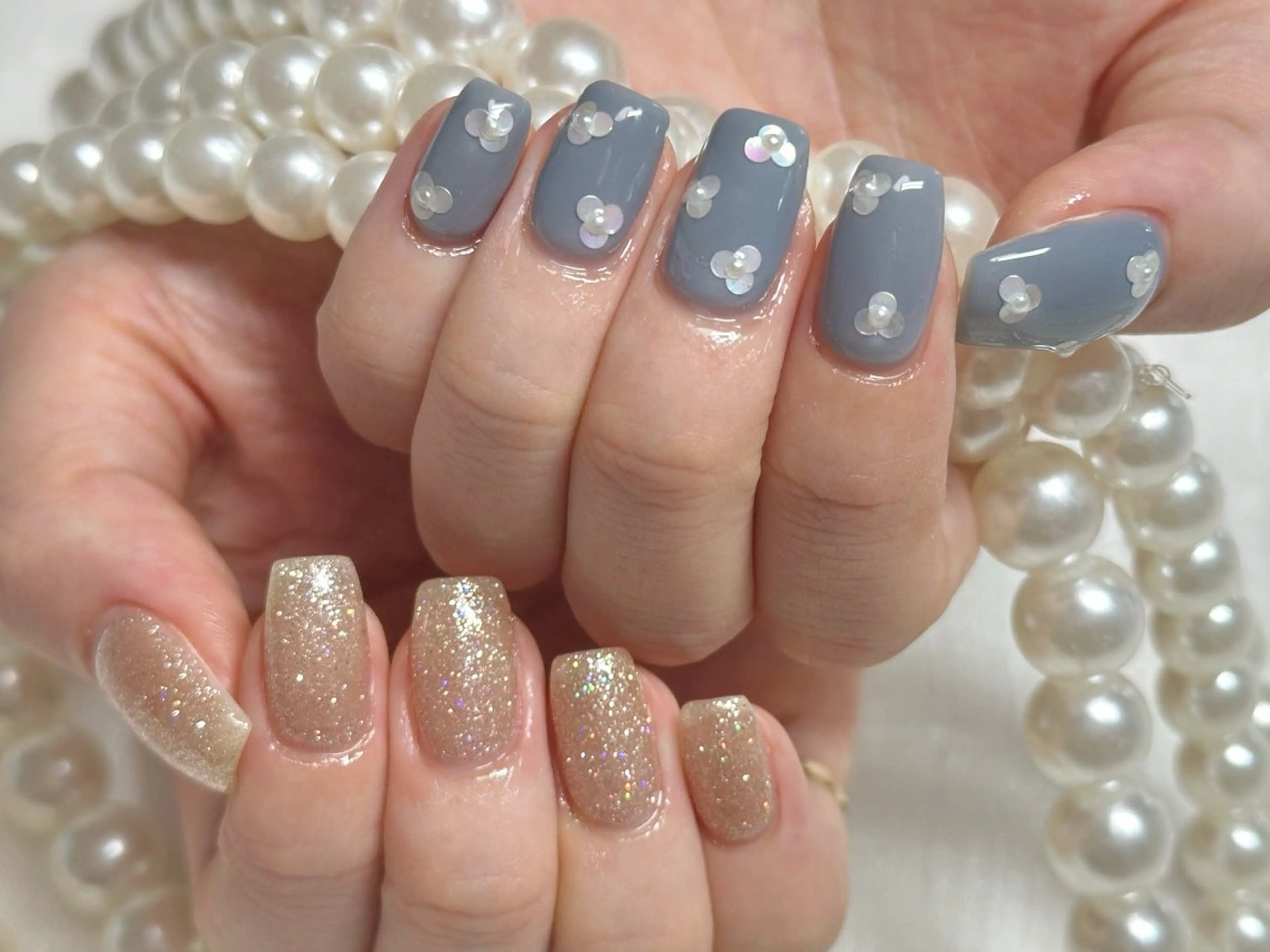 ネイル オーロラネイル 長さ出し フレンチネイル ガーリー キラキラネイル RIn 🎀のネイルデザイン