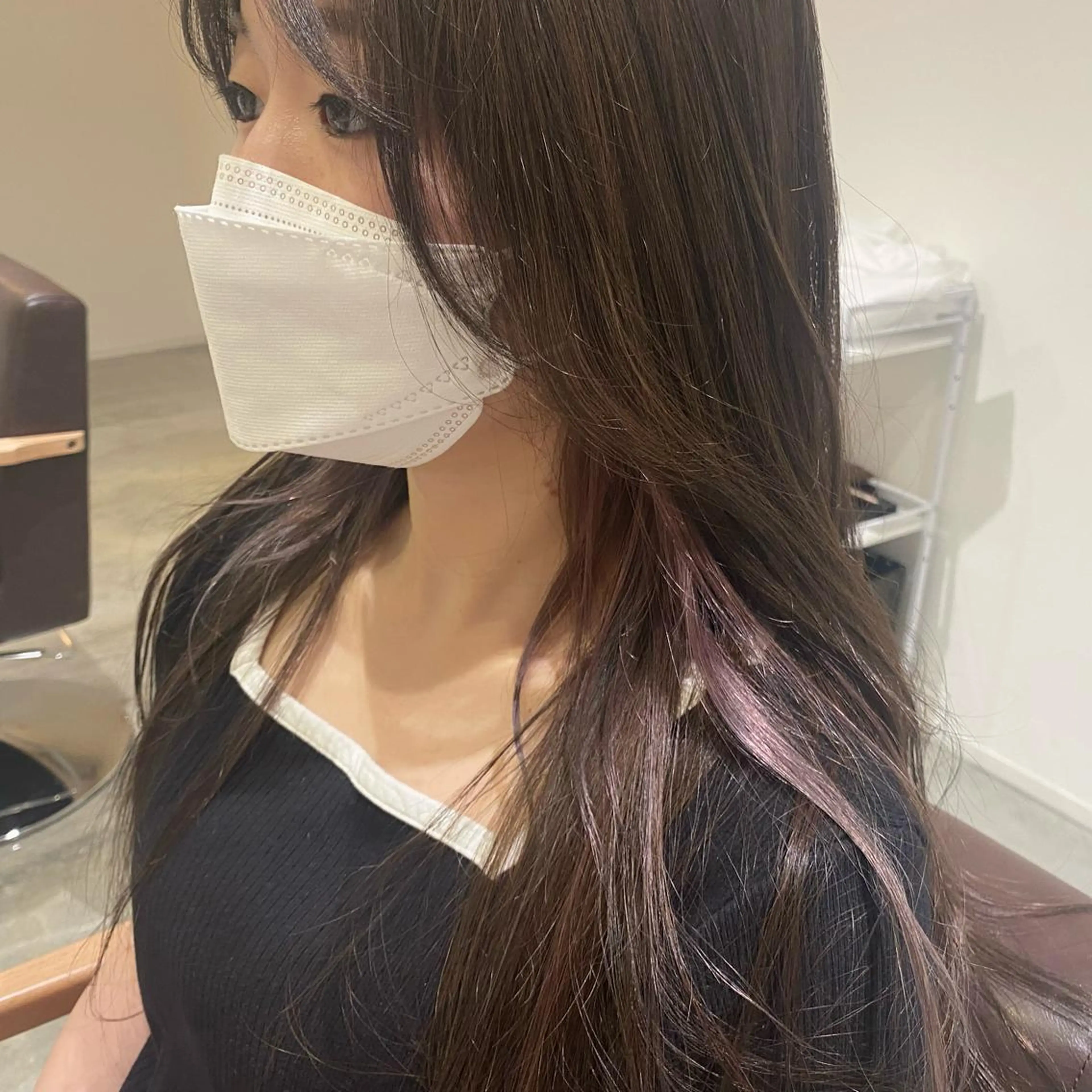 ロング カラー バレイヤージュ イヤリングカラー グラデーションカラー ハイライトカラー インナーカラー ブリーチなしWカラー /酸性ストレート河本のヘアスタイル