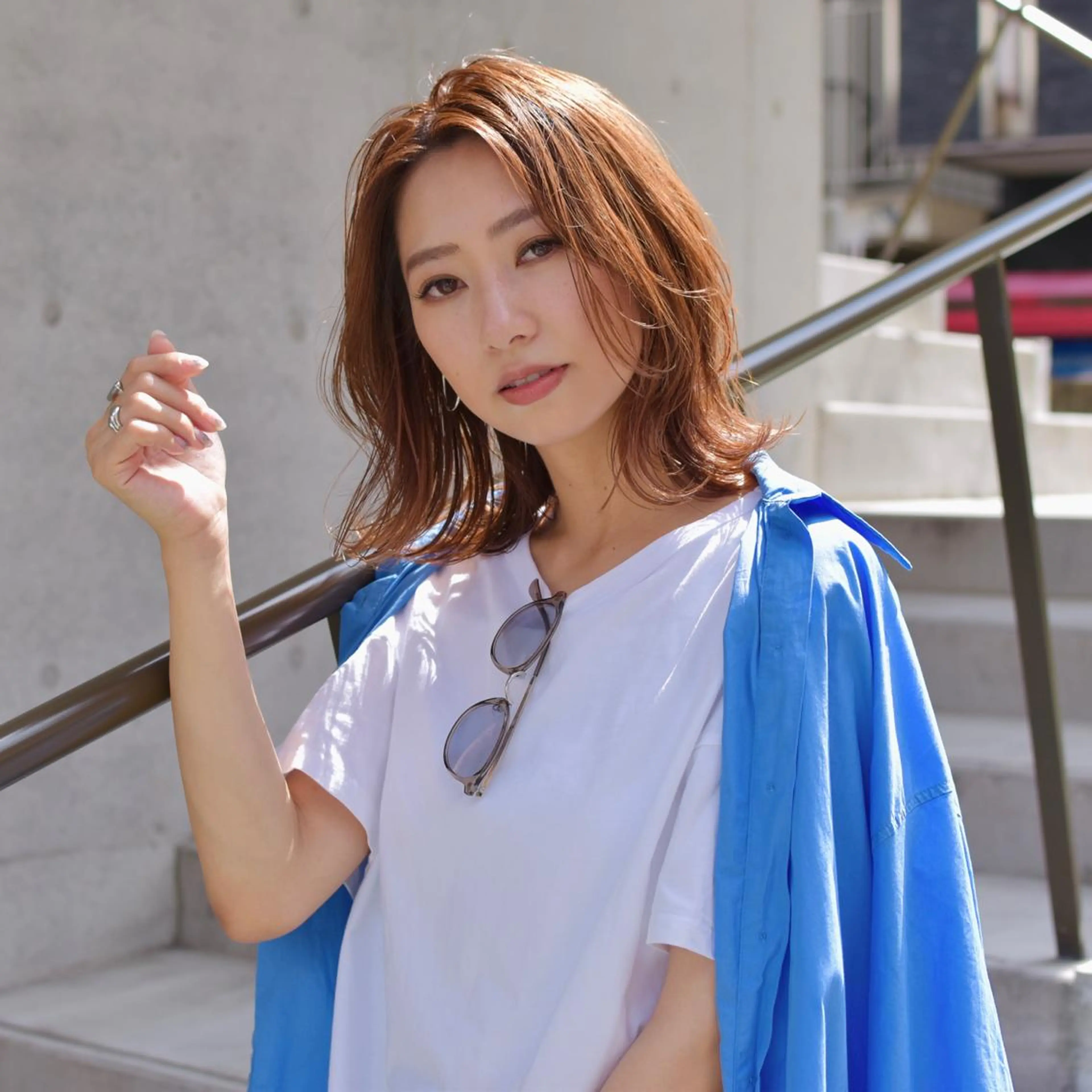 ミディアム ミディアムパーマ アッシュ ボブ 外国人風カラー ハイライト hoNua. 栄/透明感カラーのヘアスタイル