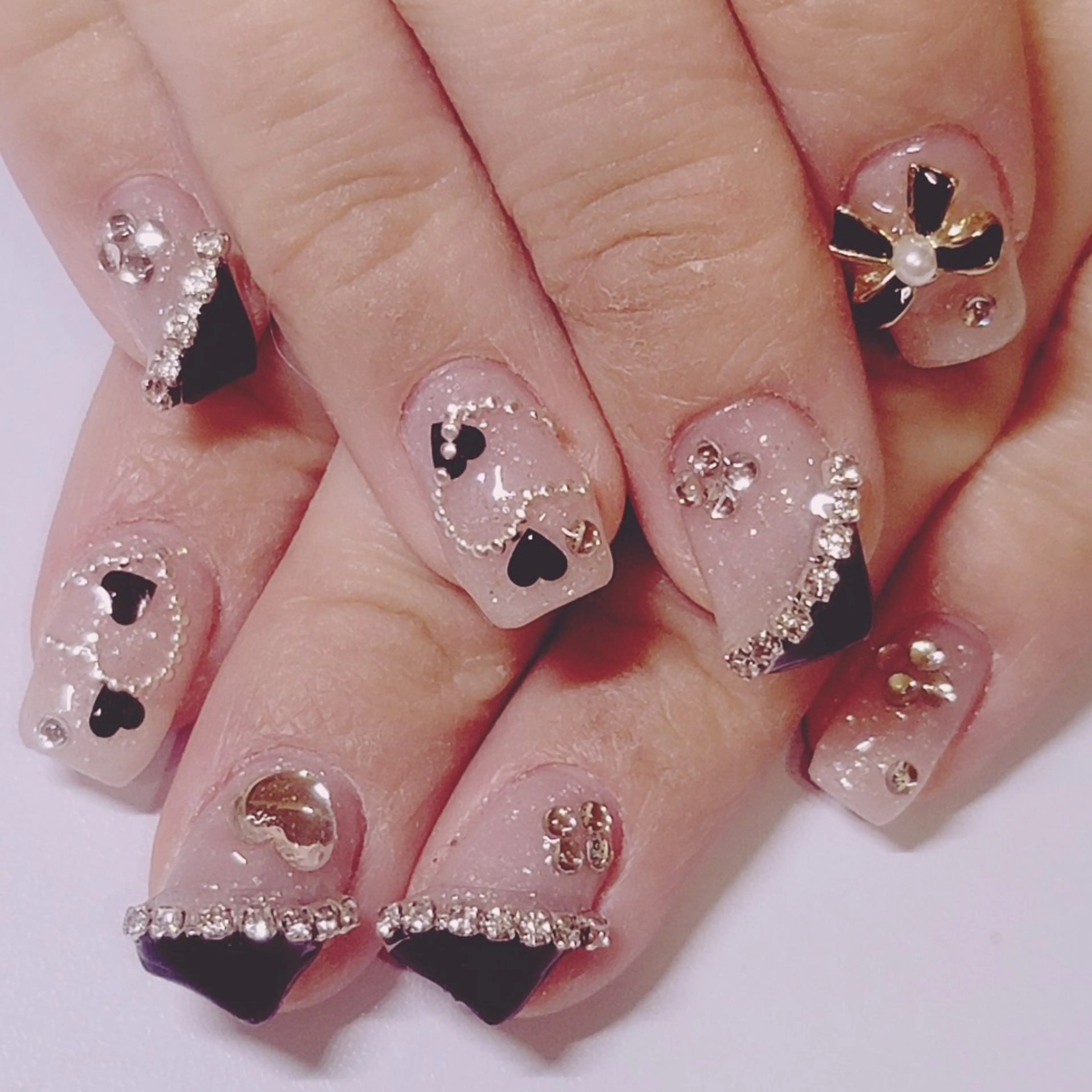 ネイル アートネイル クリアネイル フレンチネイル ハート ラメ(グリッター) ハンドネイル よしだ ひろきのネイルデザイン