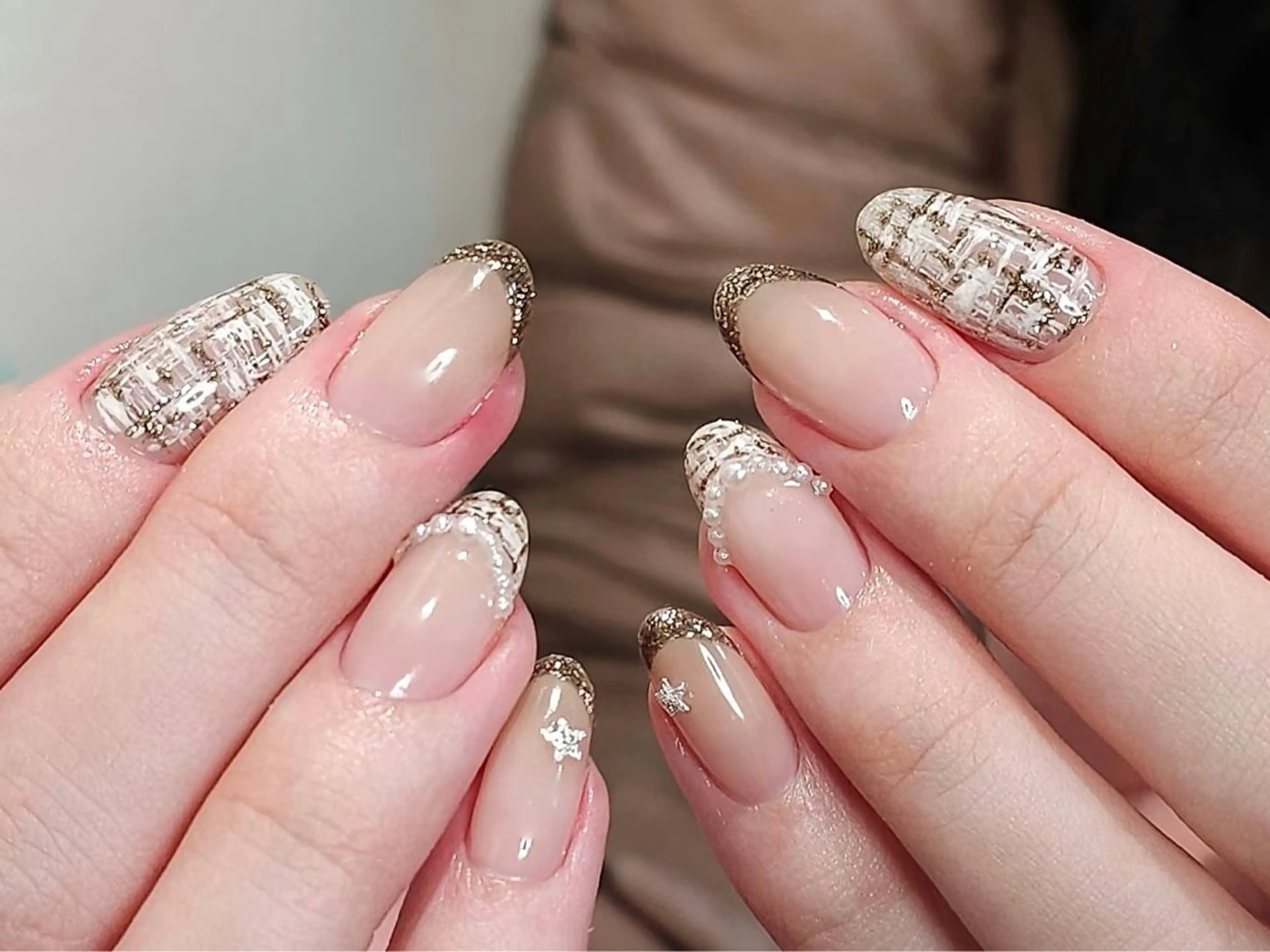 ネイル オーロラネイル 長さ出し フレンチネイル ジェルネイル ガラスフレンチ ハンドネイル Rela・S NAILのネイルデザイン