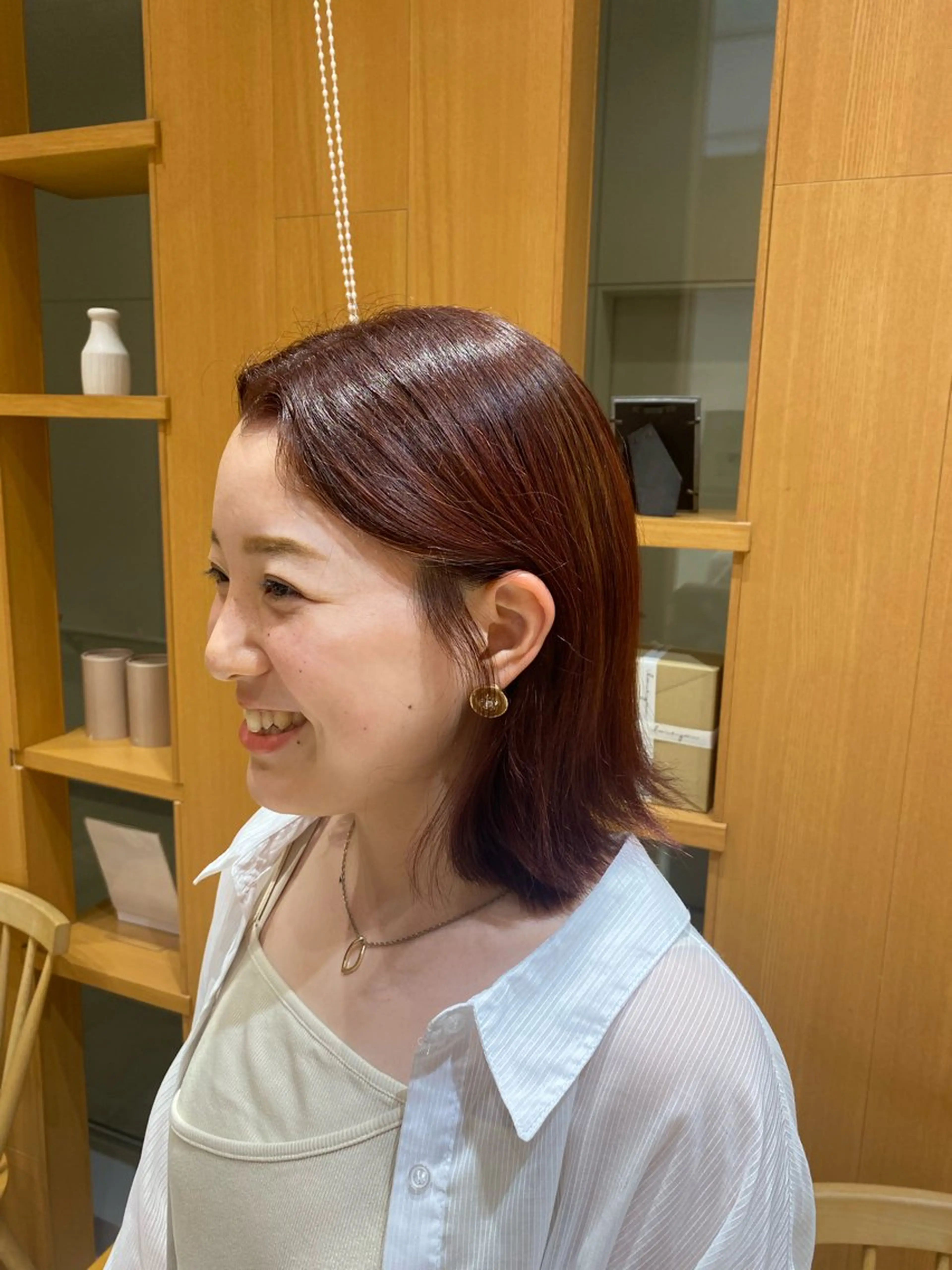 ミディアム カラー ブラウンカラー ピンクカラー ピンクブラウン 💎ツヤ髪ストレート カラー💎かのんのヘアスタイル