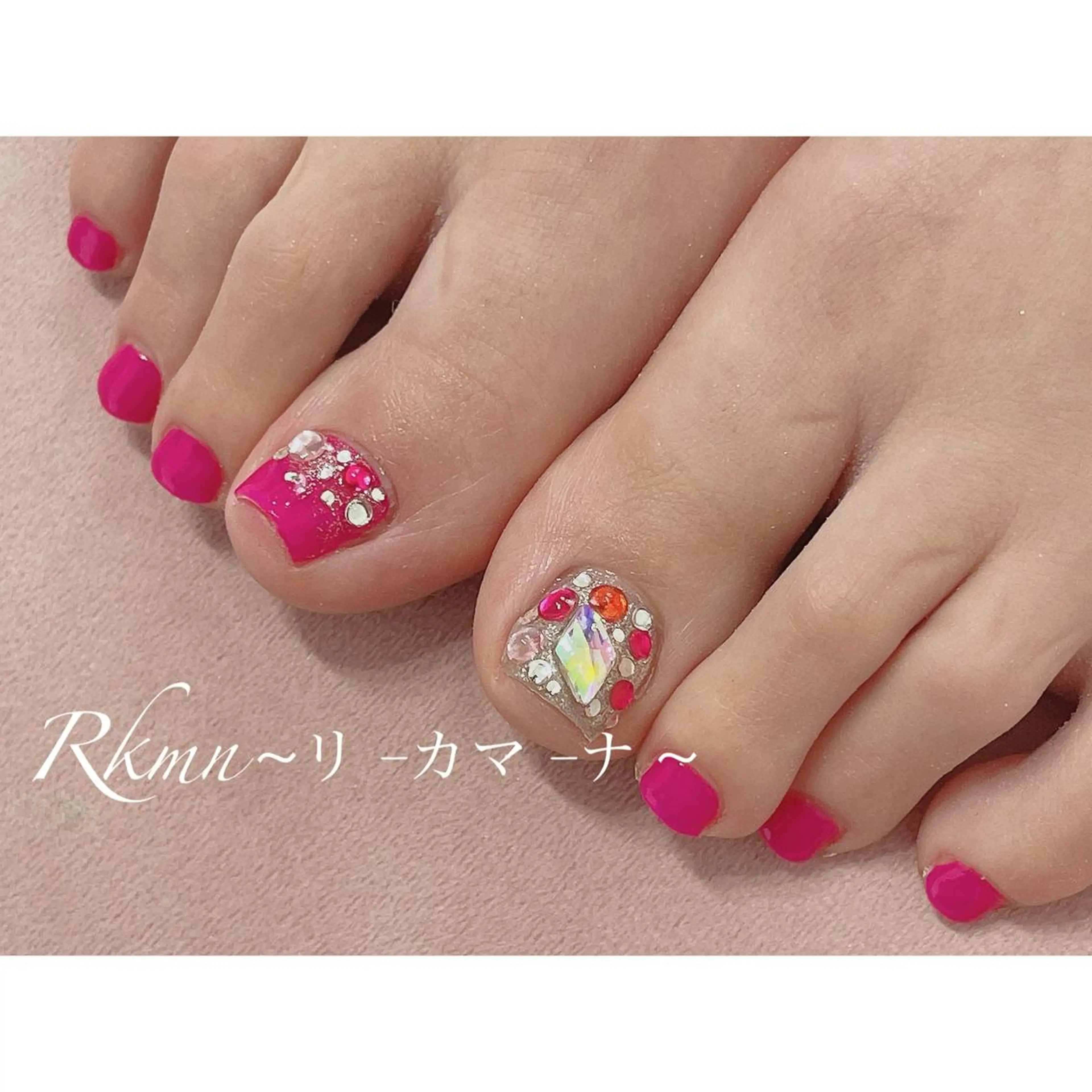 ネイル アートネイル フットネイル ピンク 春ネイル Rkmn ~リ-カマ-ナ~のネイルデザイン