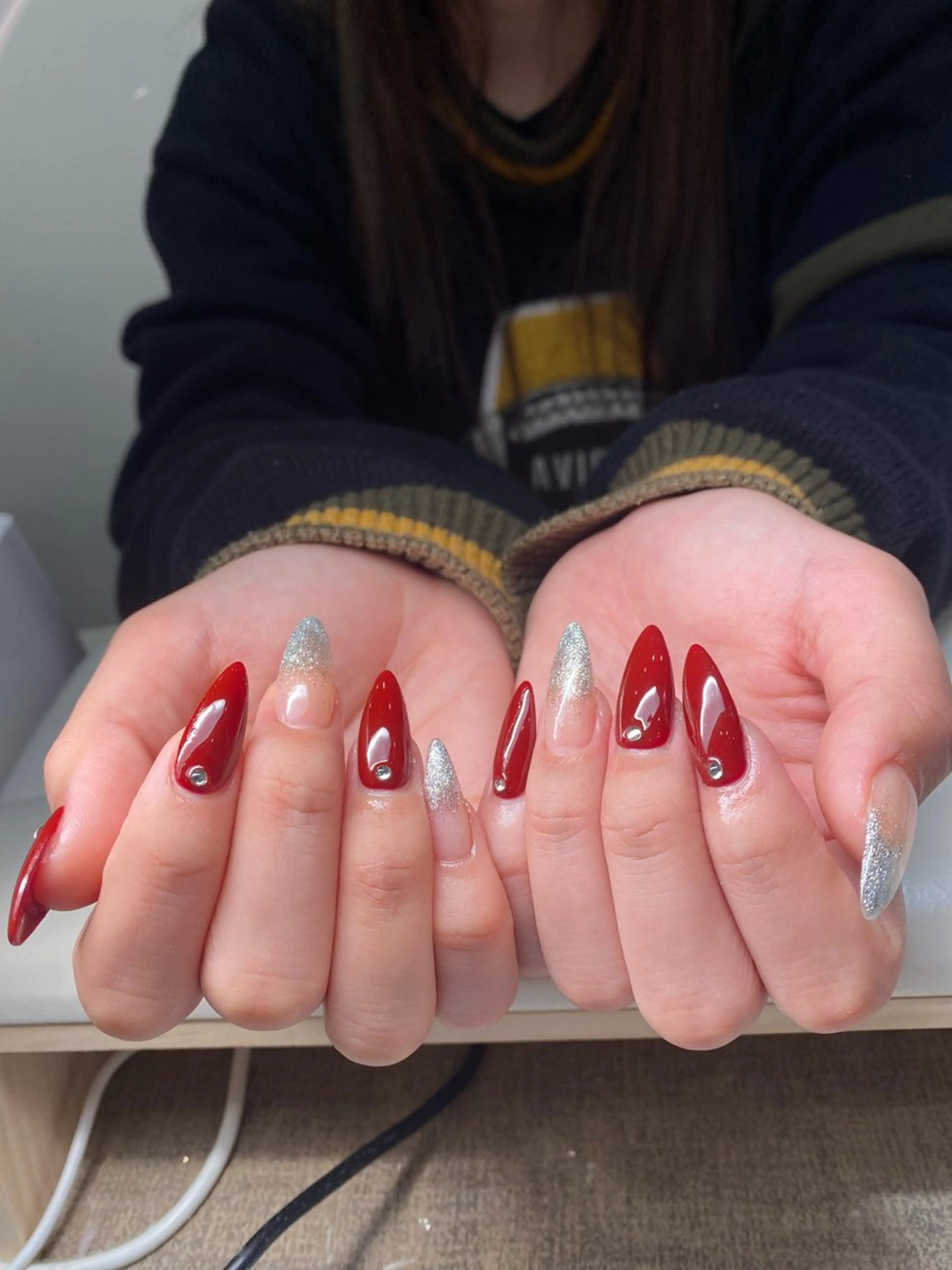 ネイル オーロラネイル ブルー チークネイル 長さ出し フットネイル ハンドネイル チップ長さ出し 専門店のネイルデザイン