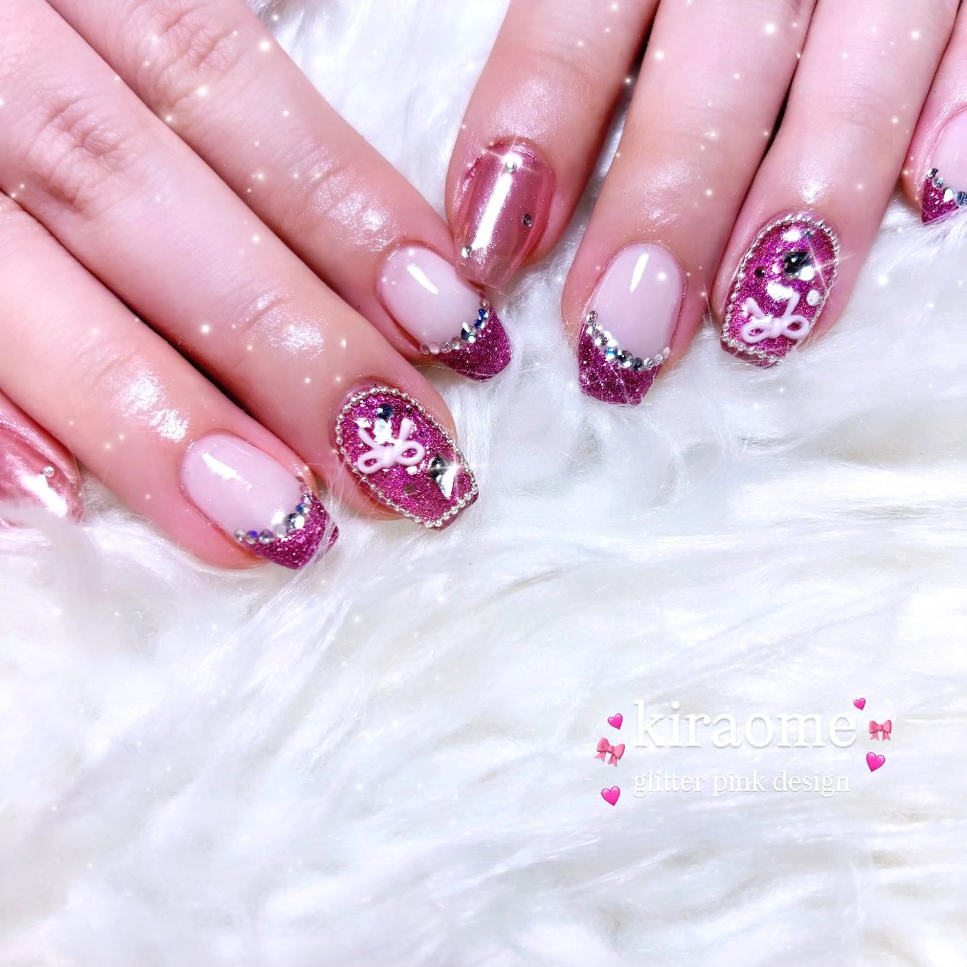 ネイル キラキラネイル ピンク ハンドネイル キラオメ Neneのネイルデザイン