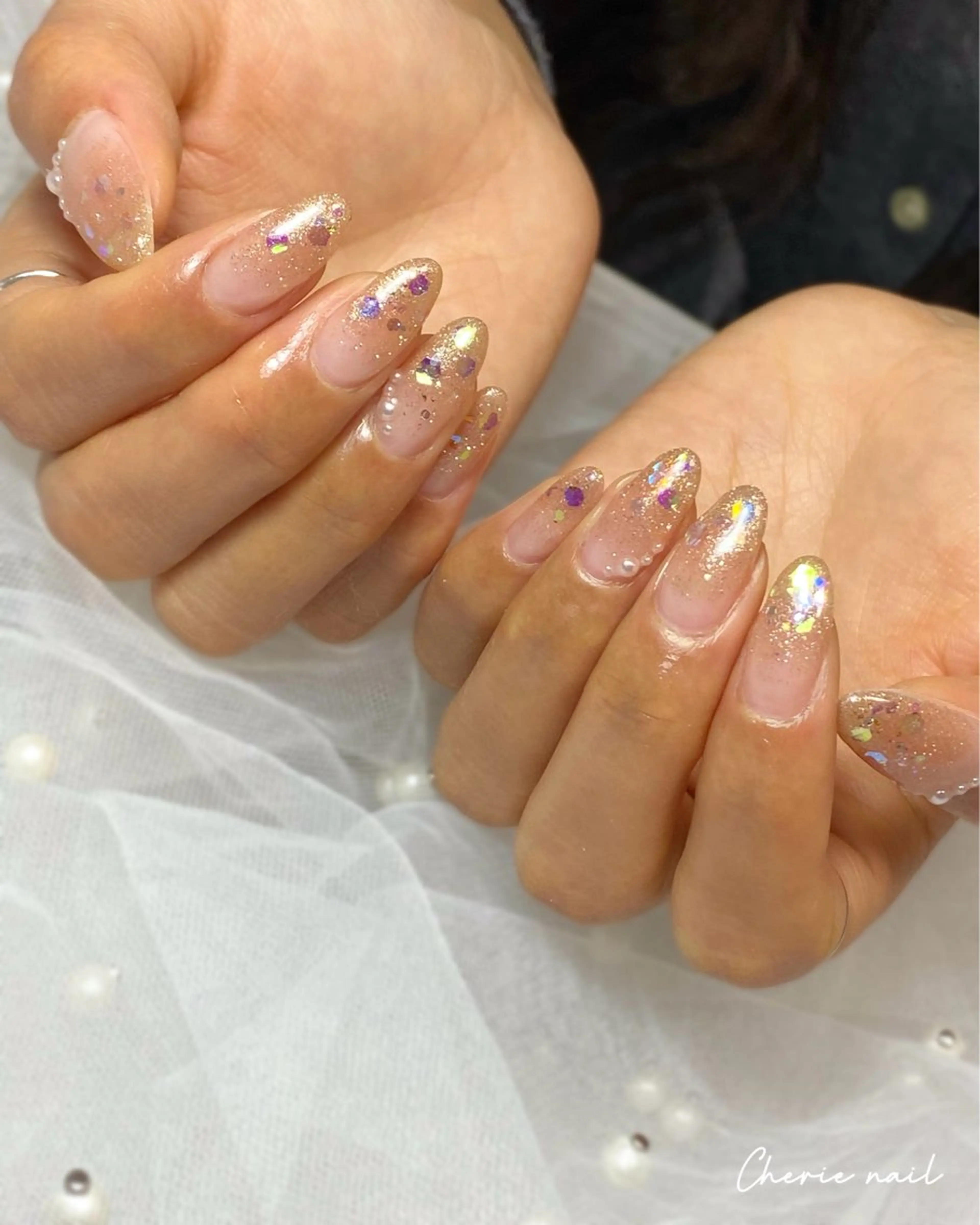 ネイル ジェルネイル グラデーション ラメ(グリッター) オフィスネイル オレンジ Cherienail yunaのネイルデザイン