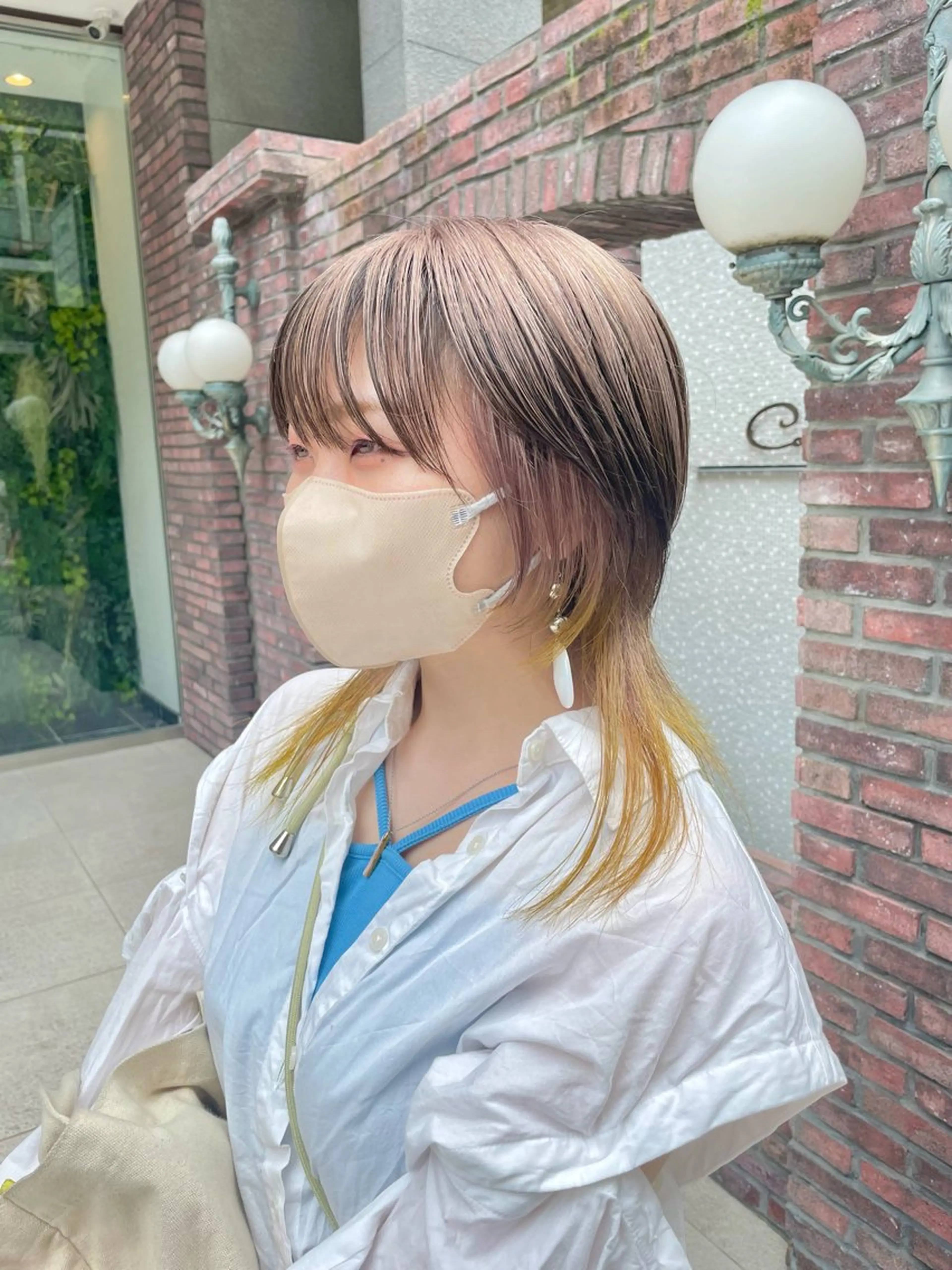 セミロング カラー パーマ ヘアアレンジ メンズ ショートボブ メンズバレイヤージュ メンズブリーチ メンズハイライト メンズハイトーン エビスザキレン／メン ズ／心斎橋🌳のヘアスタイル