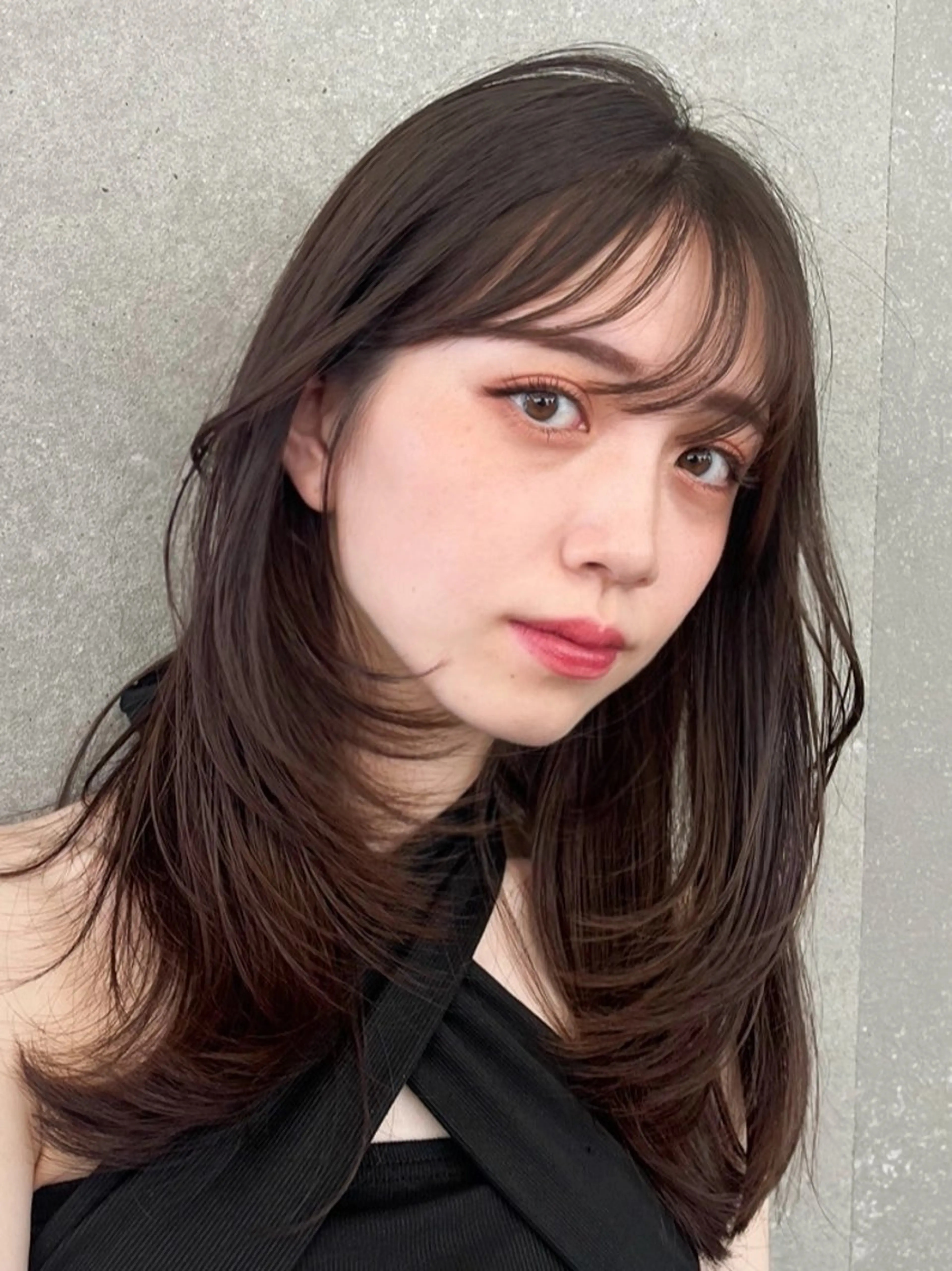 ロング カラー 顔周りカット 韓国風ヘア レイヤーカット 小顔カット カット トリートメント 山崎/ボブ縮毛矯正 レイヤー髪質改善のヘアスタイル