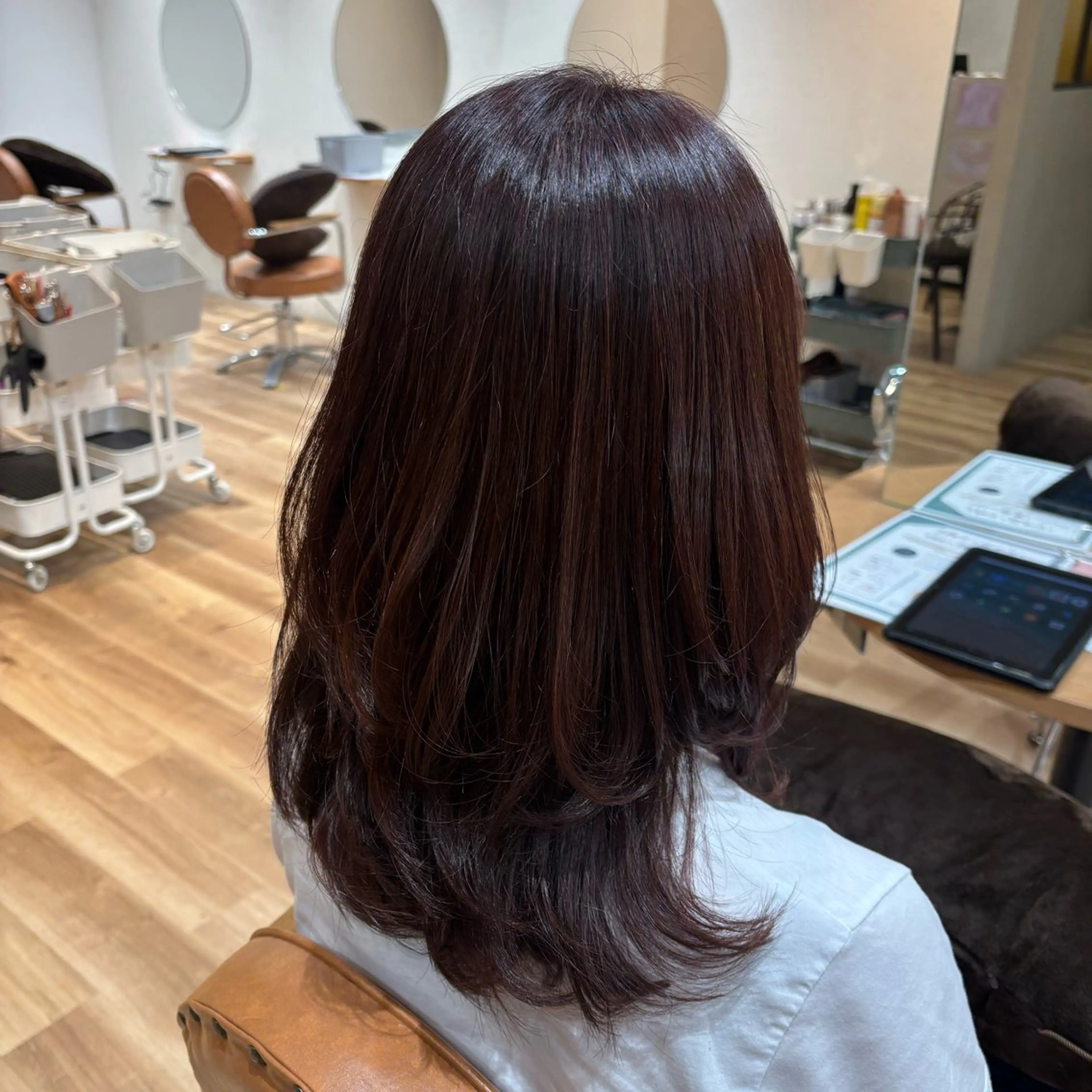 セミロング ピンクブラウン レイヤーカット 小西 七菜子のヘアスタイル