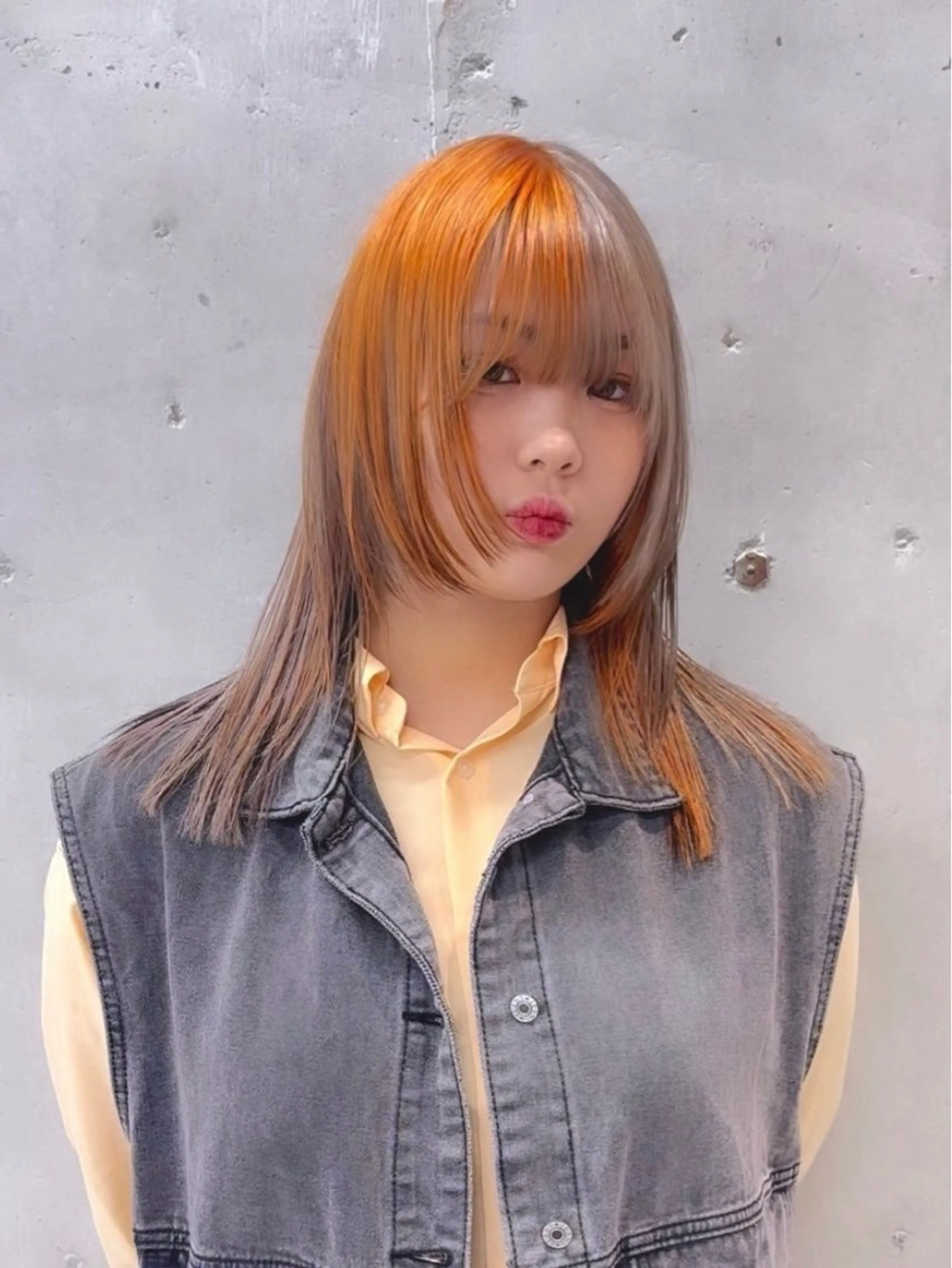 ロング カラー アッシュ バレイヤージュ ミストバング ブリーチ ブロンド ヘアカラー トリートメント ☁️かずき☁️青.紫 推し活カラー💫のヘアスタイル