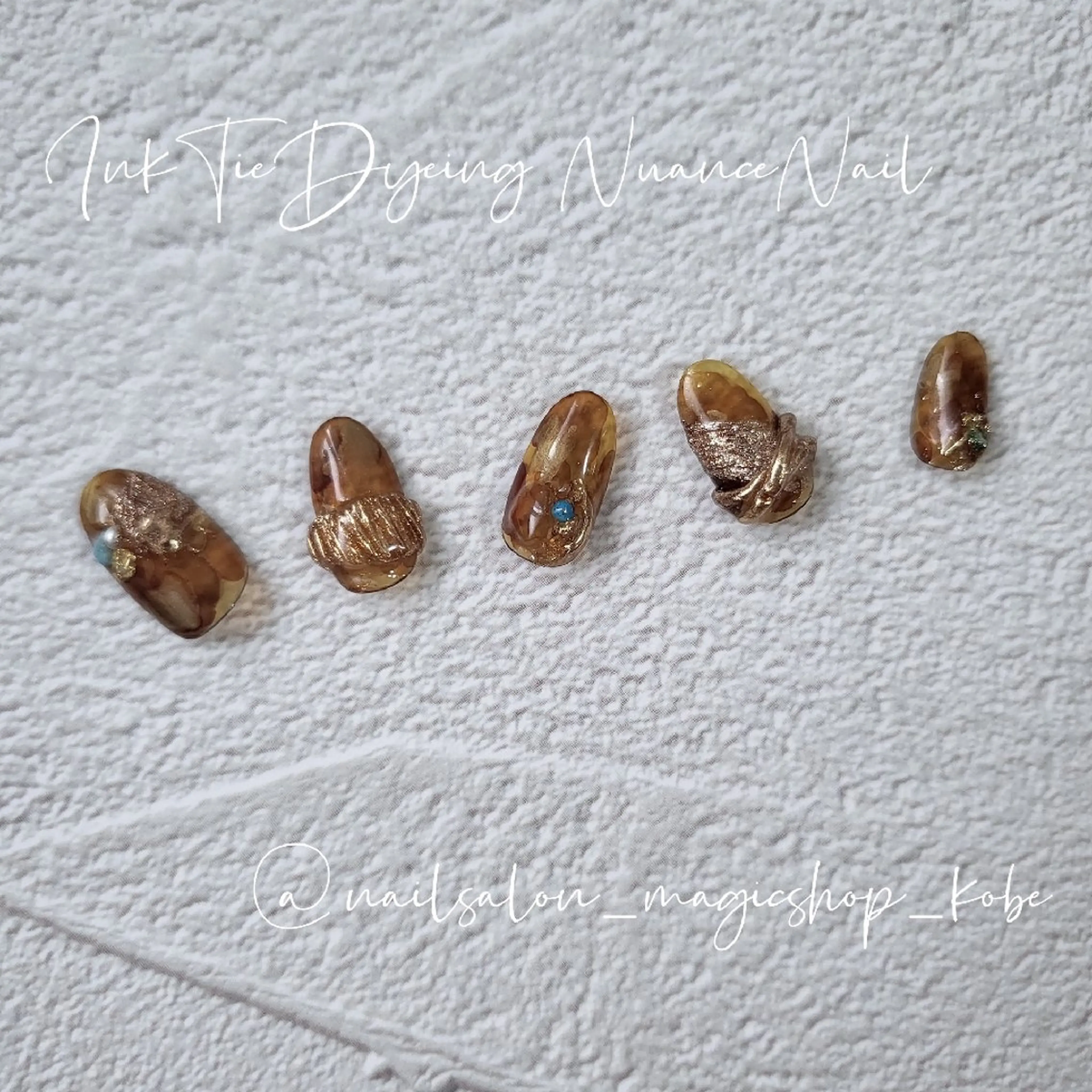 ネイル べっ甲ネイル ブラウン クリアネイル ジェルネイル ゴールド ハンドネイル Nailsalon MagicShopのネイルデザイン