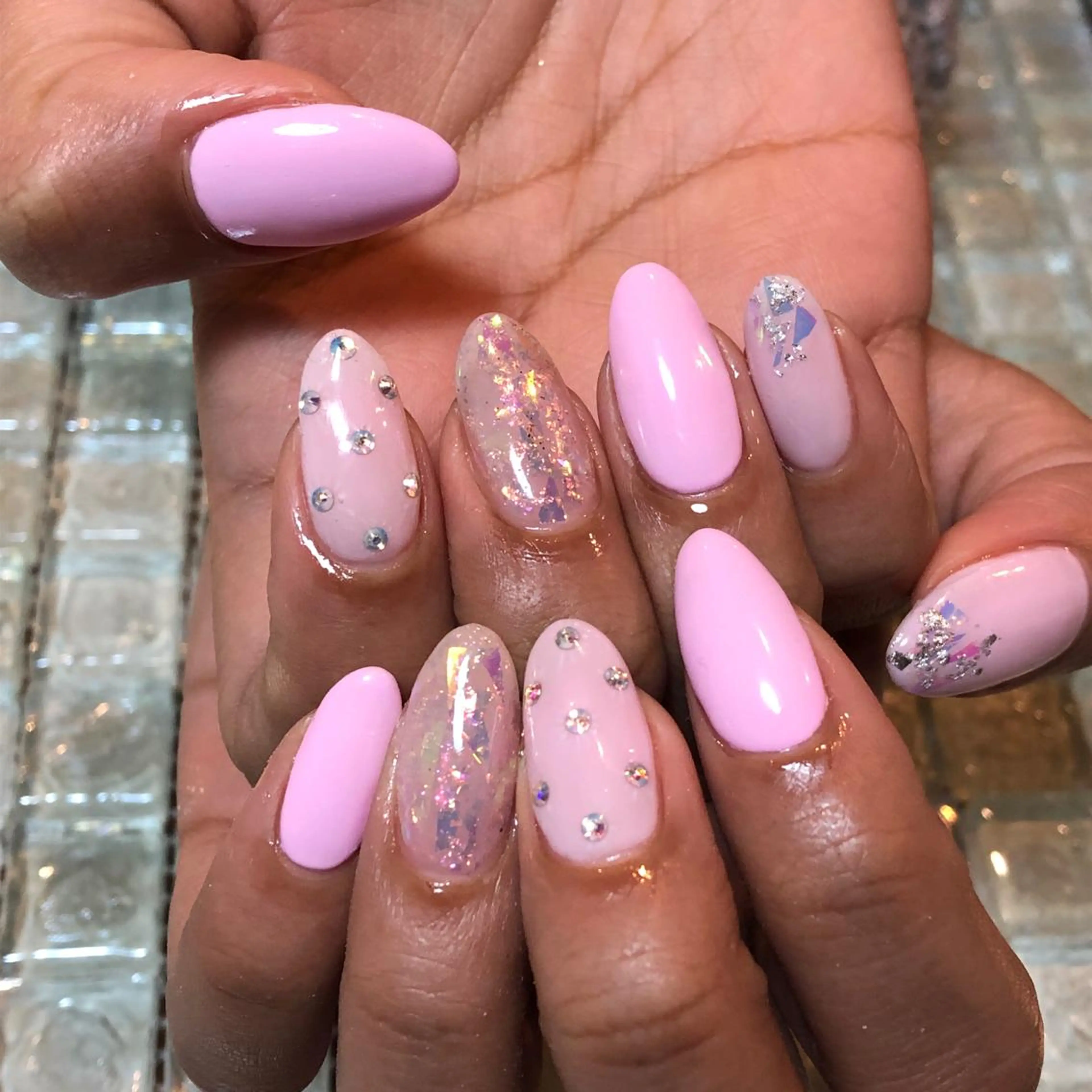 ネイル キラキラネイル ピンク ハンドネイル 工藤 理恵のネイルデザイン