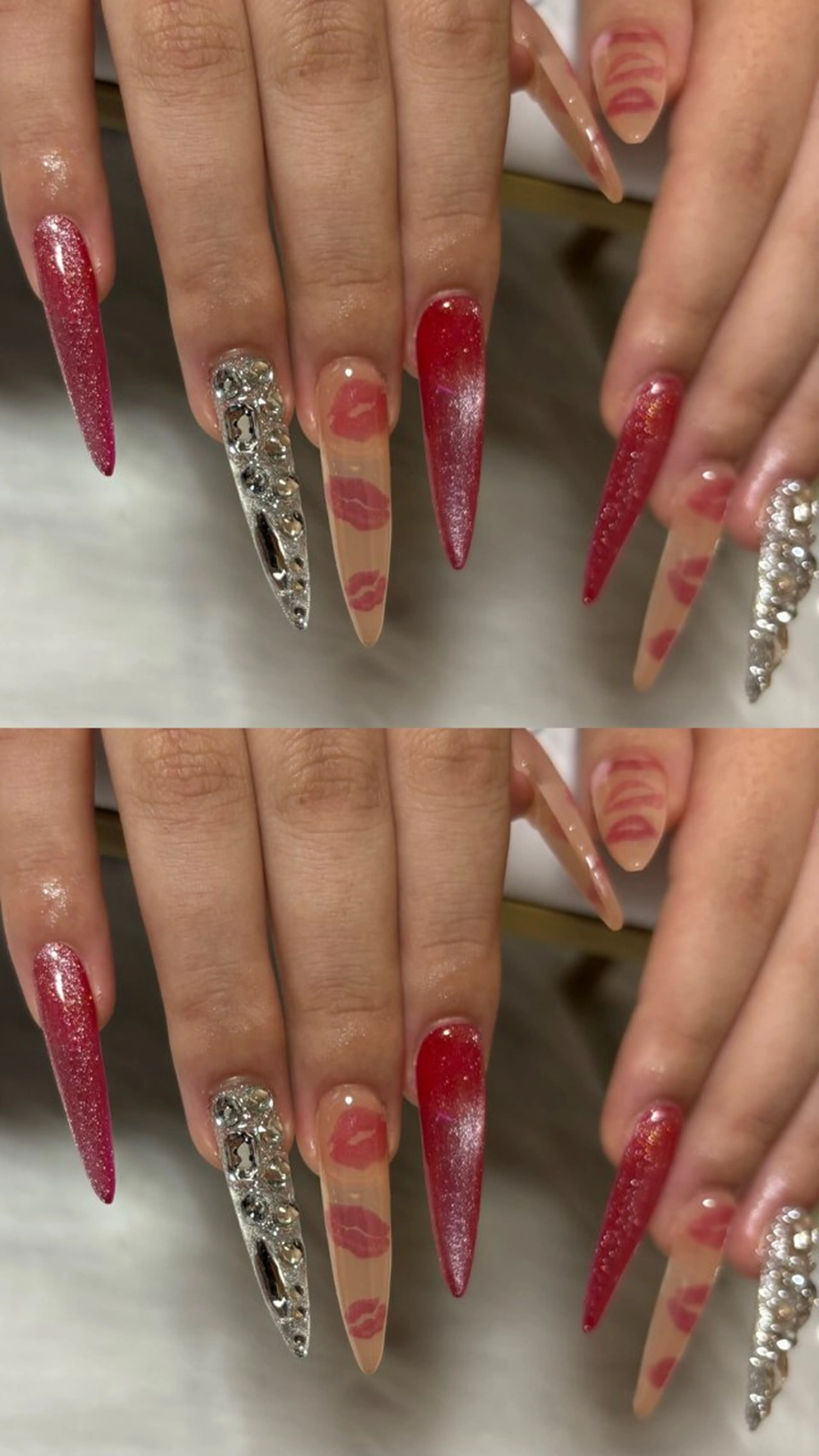 ネイル 長さ出し マグネットネイル 赤色 シンプルネイル 冬ネイル ハンドネイル 憩い所属・Belle nailのネイルデザイン