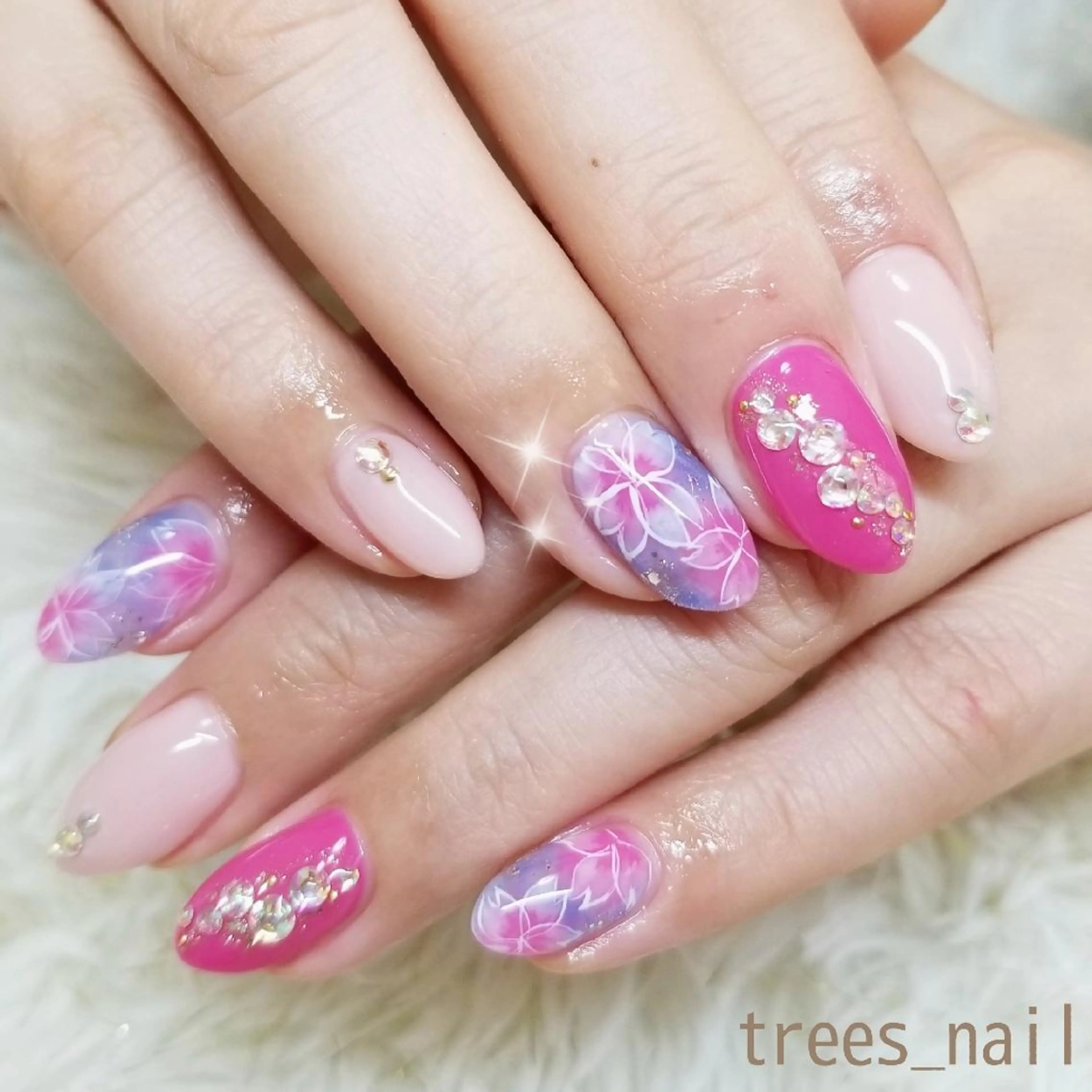 ネイル アートネイル 桜ネイル ピンク 春ネイル trees_ nailのネイルデザイン