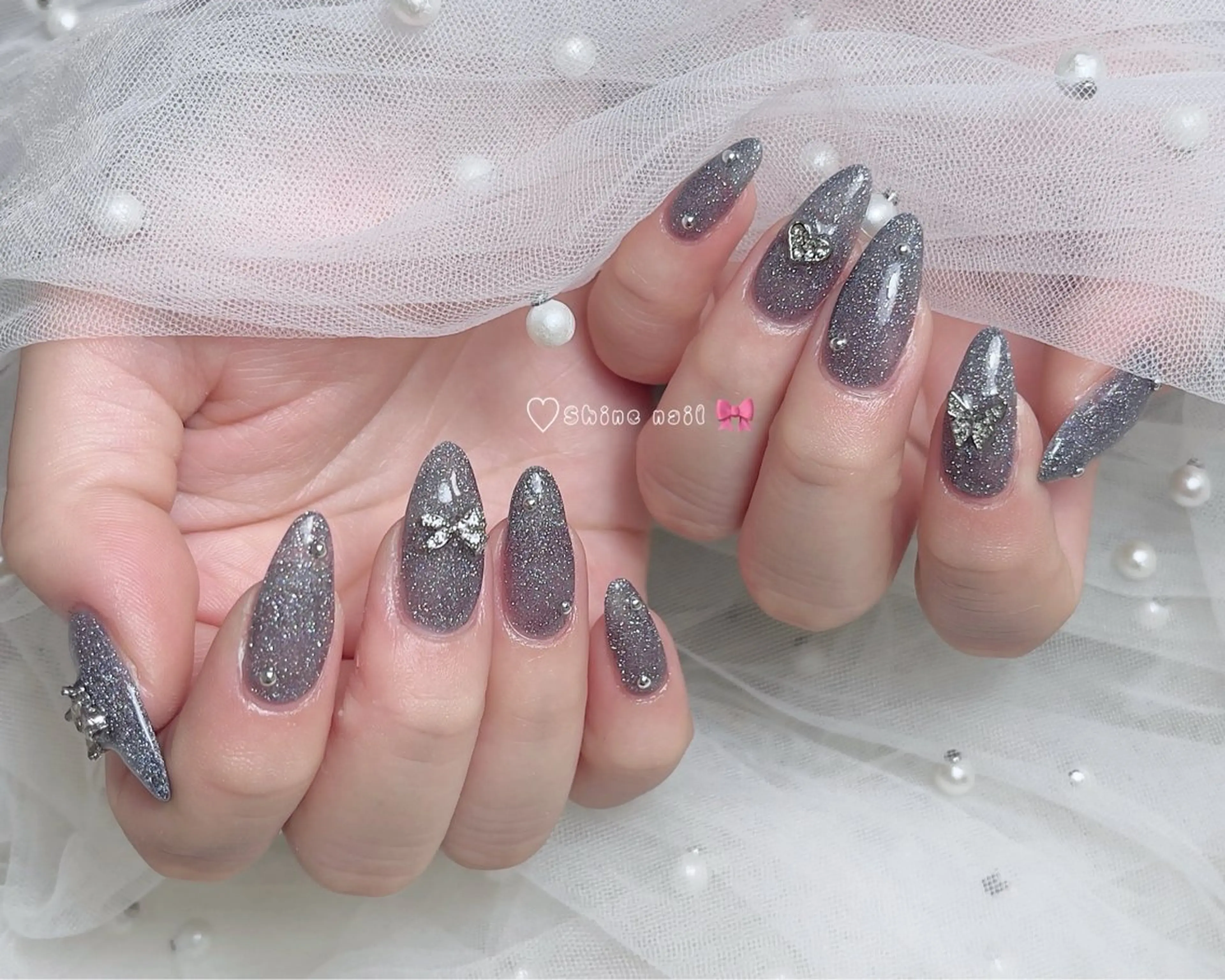 ネイル ハンドネイル shine 🎀 長さだし&デザインのネイルデザイン