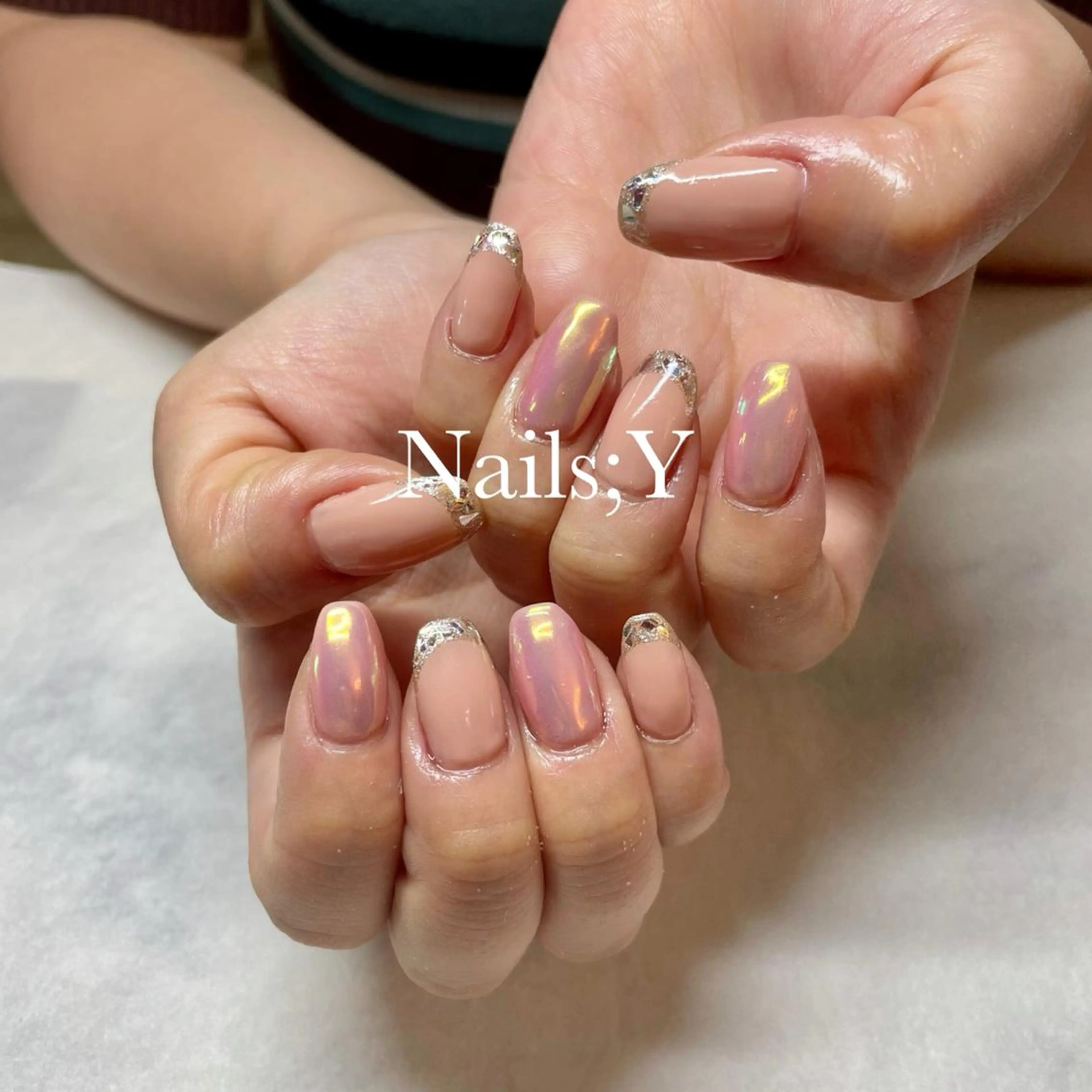 ネイル オーロラネイル フレンチネイル ガラスフレンチ キラキラネイル ワンカラーネイル yo koのネイルデザイン