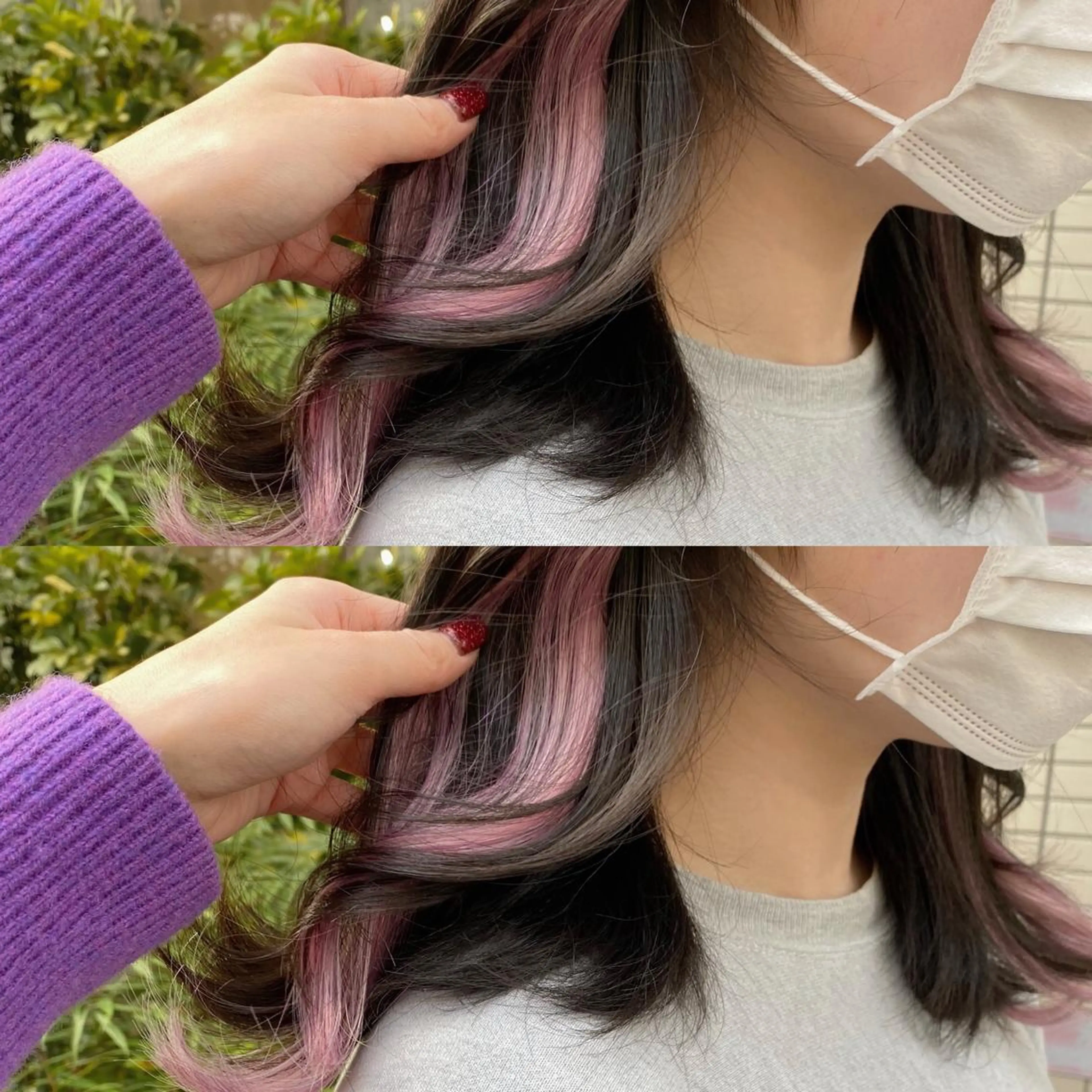 セミロング カラー 編み込みエクステ シールエクステ バレイヤージュ ブリーチ ブロンド モモカ/ハイトーン /バレイヤージュのヘアスタイル