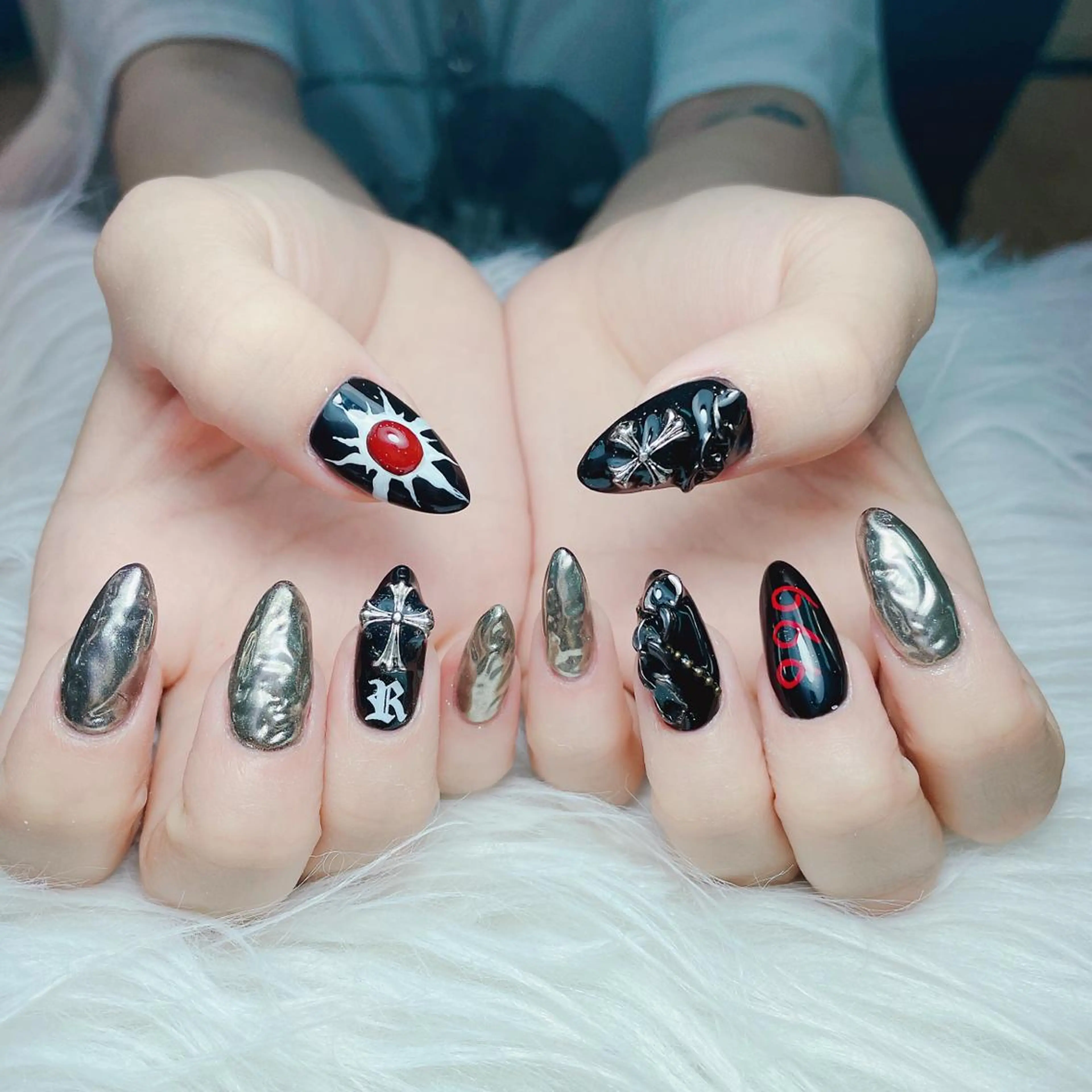 ネイル フレンチネイル ハート 韓国ネイル ミラーネイル リボン ハンドネイル Melody  3D/スカルプ専門店のネイルデザイン