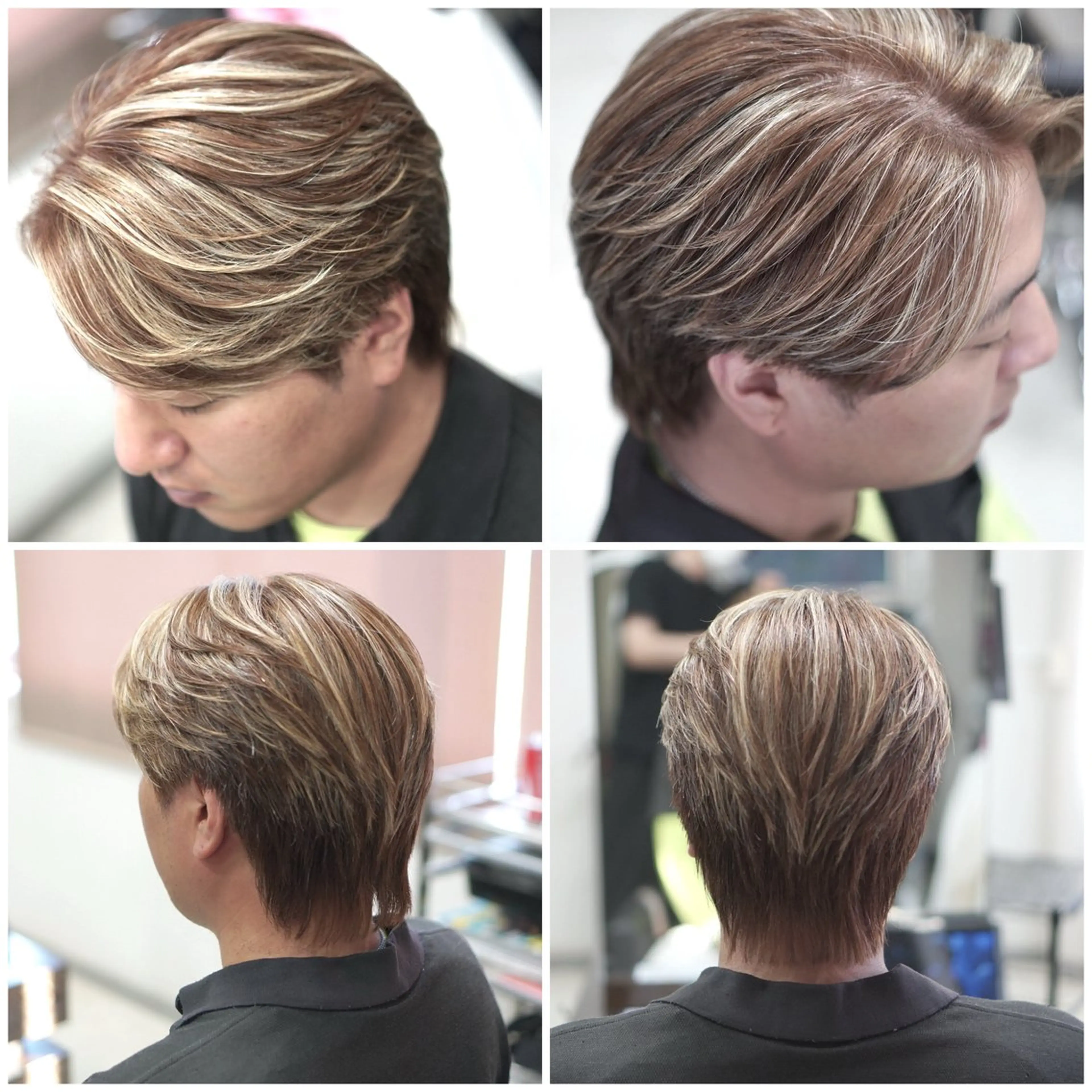 ショート カラー メンズ メンズブリーチ センターパート メンズハイライト メンズメッシュ ブリーチ 中島 剛のヘアスタイル