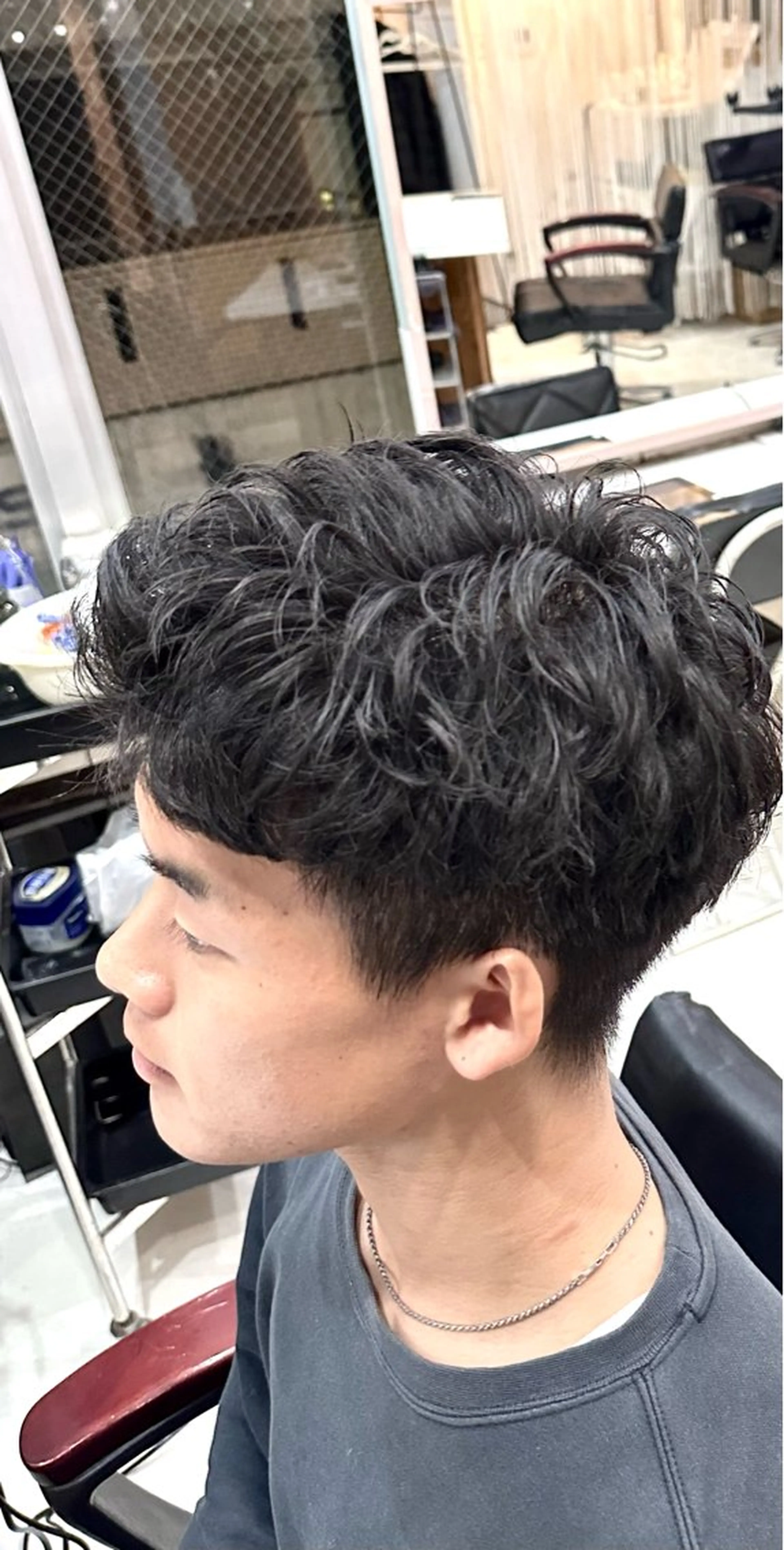 ショート パーマ メンズ アップバング パーマ 田中 悠葵のヘアスタイル