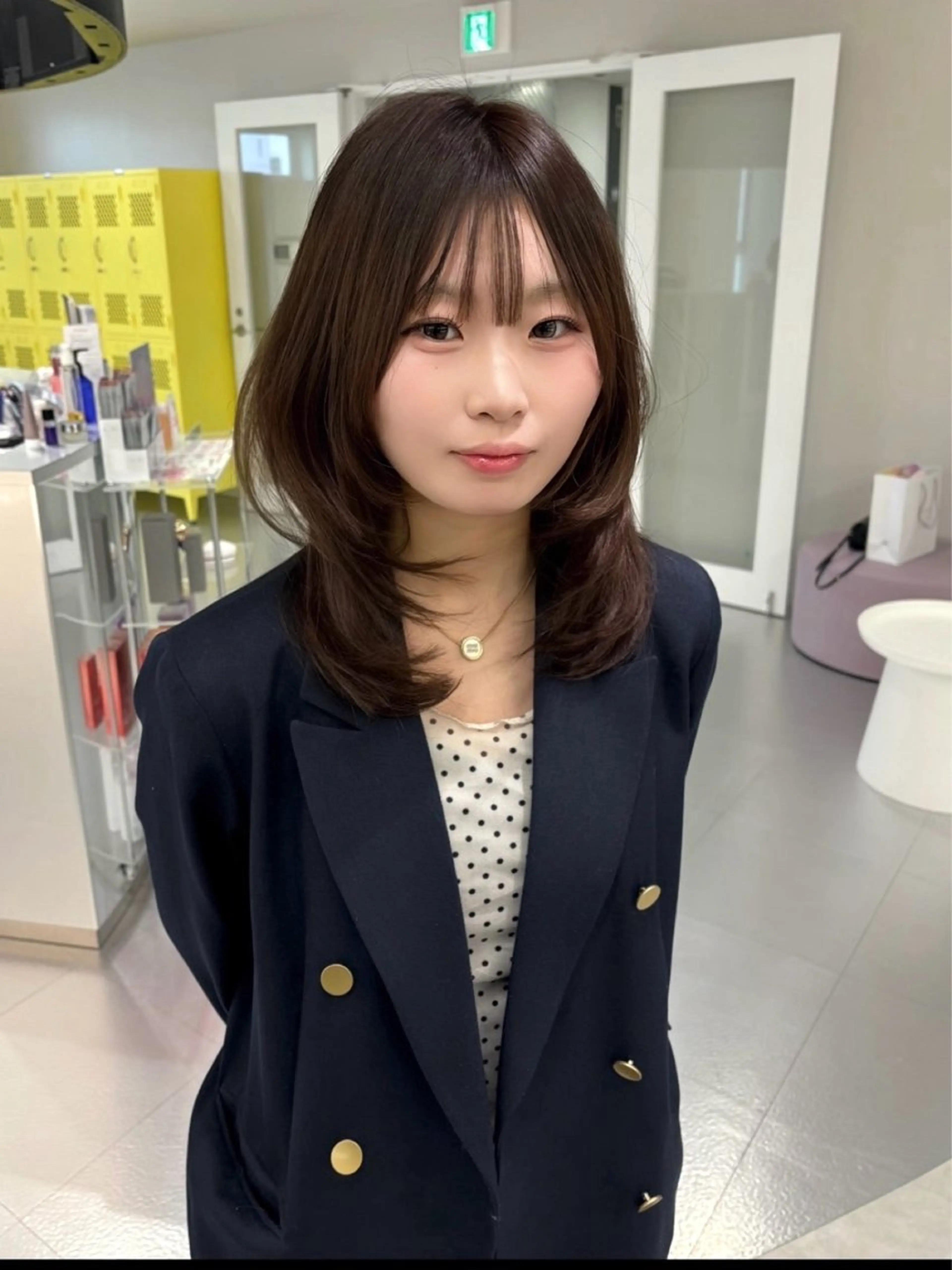 セミロング カット ヘアカラー 名古屋/中顔面短縮 ✨/小顔ハイレイヤーのヘアスタイル