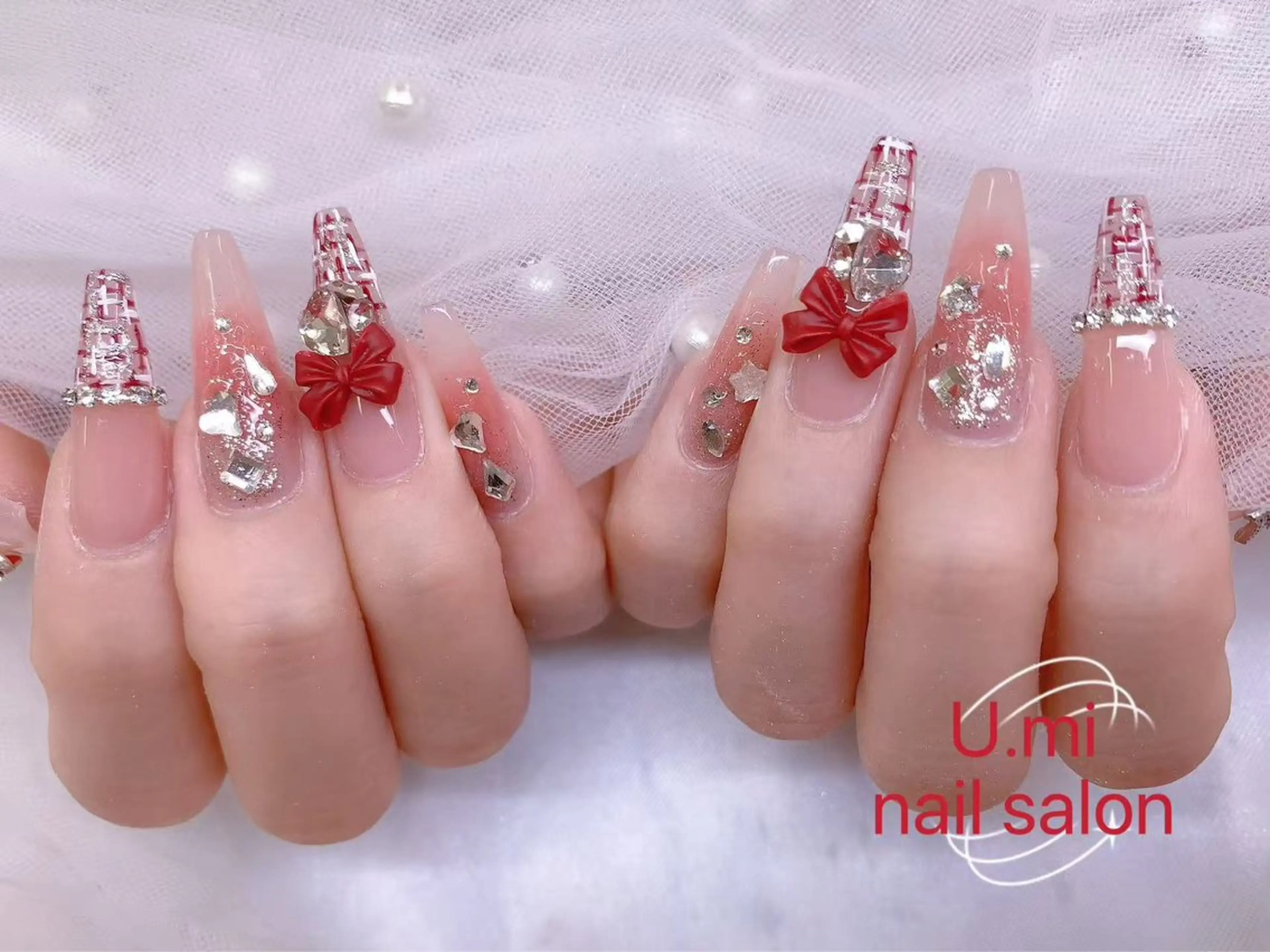 ネイル チークネイル クリアネイル ガーリー キラキラネイル 韓国ネイル U・mi  nail salon【長さ出し/パラジェル/持ち込み/定額ネイル/学割U24】所属・Uminail ゆうゆうのネイルデザイン