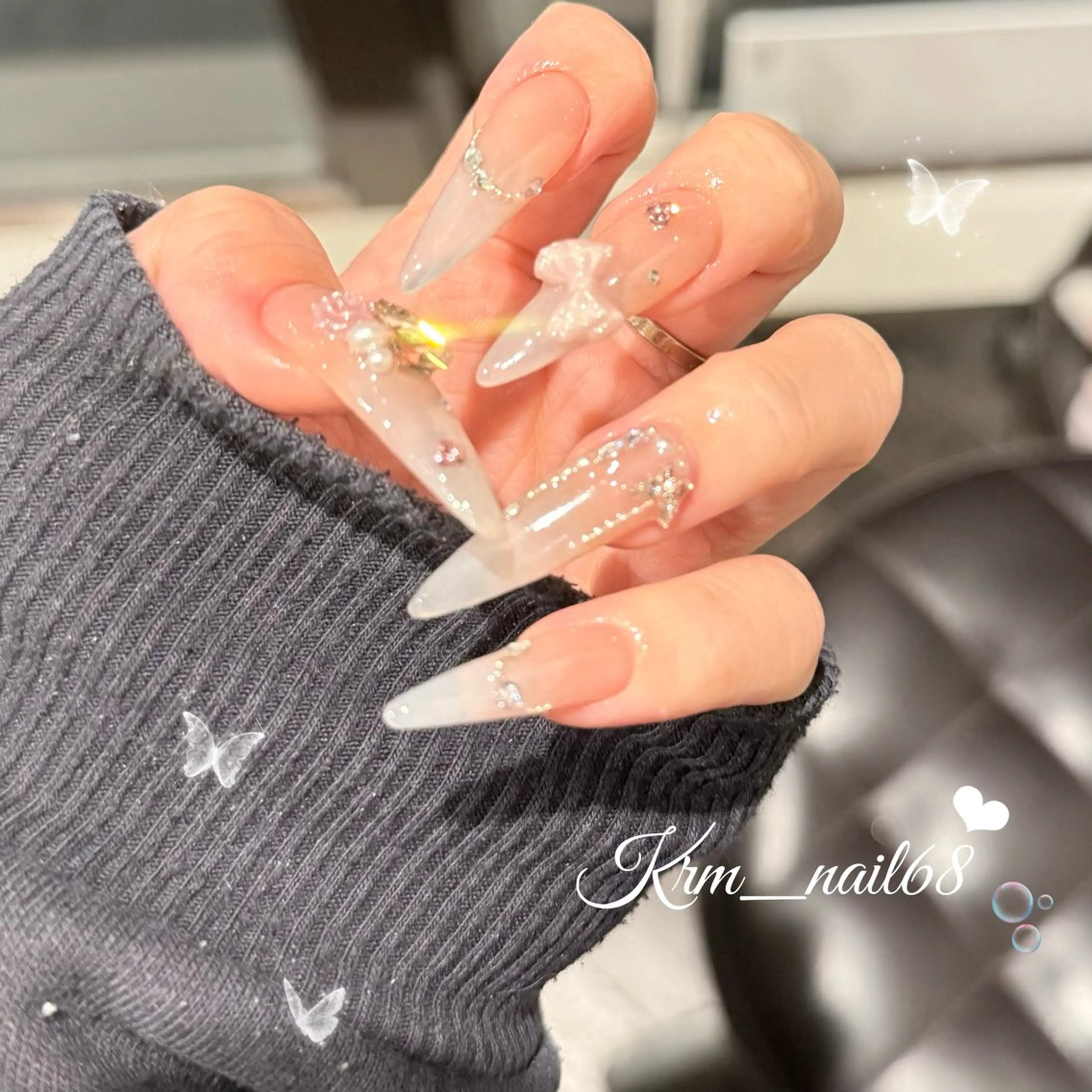 ネイル リボン ワンホンネイル ハンドネイル Karen 新宿のネイルデザイン