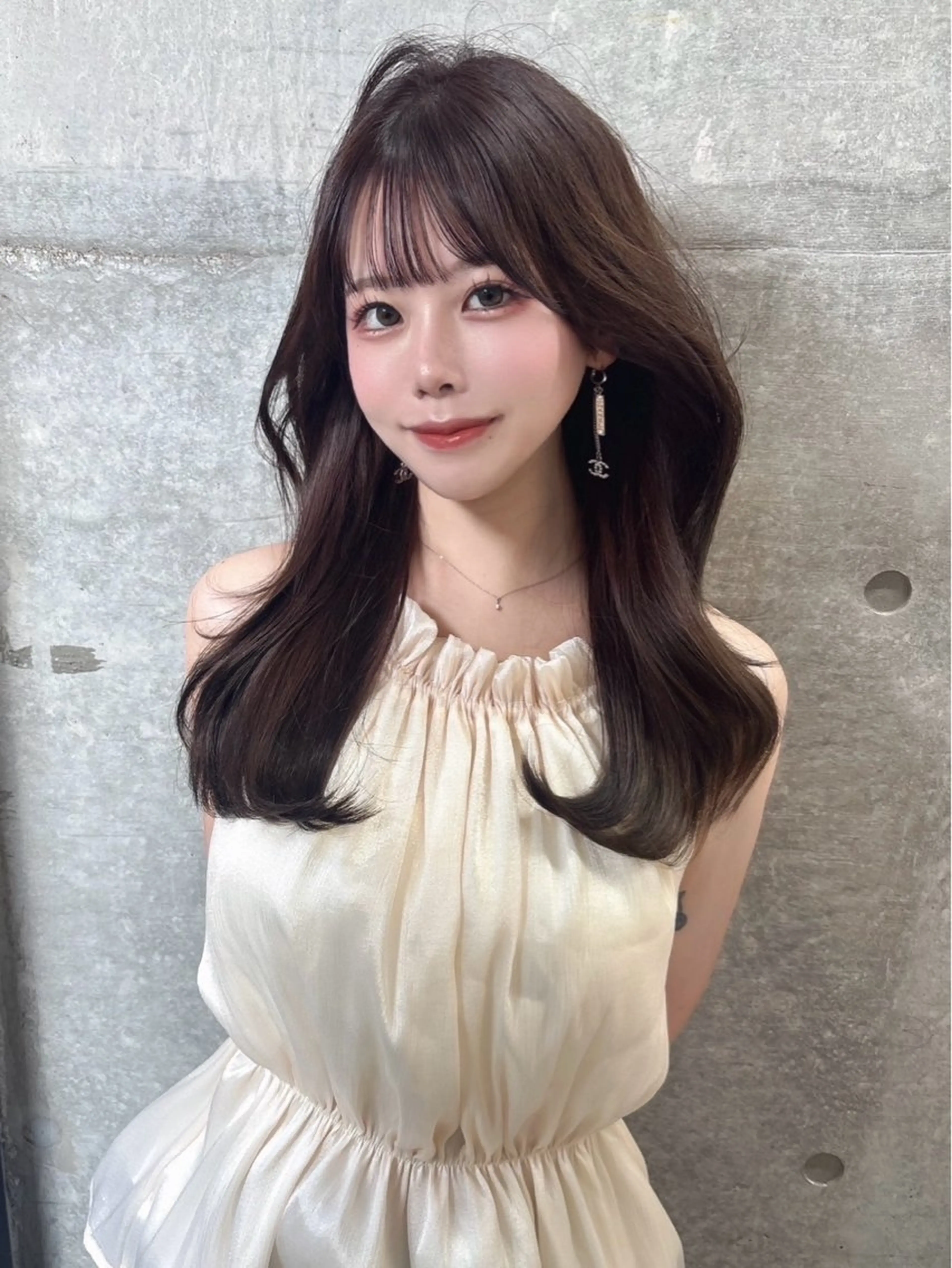 ミディアム ヘアカラー rina／ベージュ ワンホン/韓国ヘアのヘアスタイル