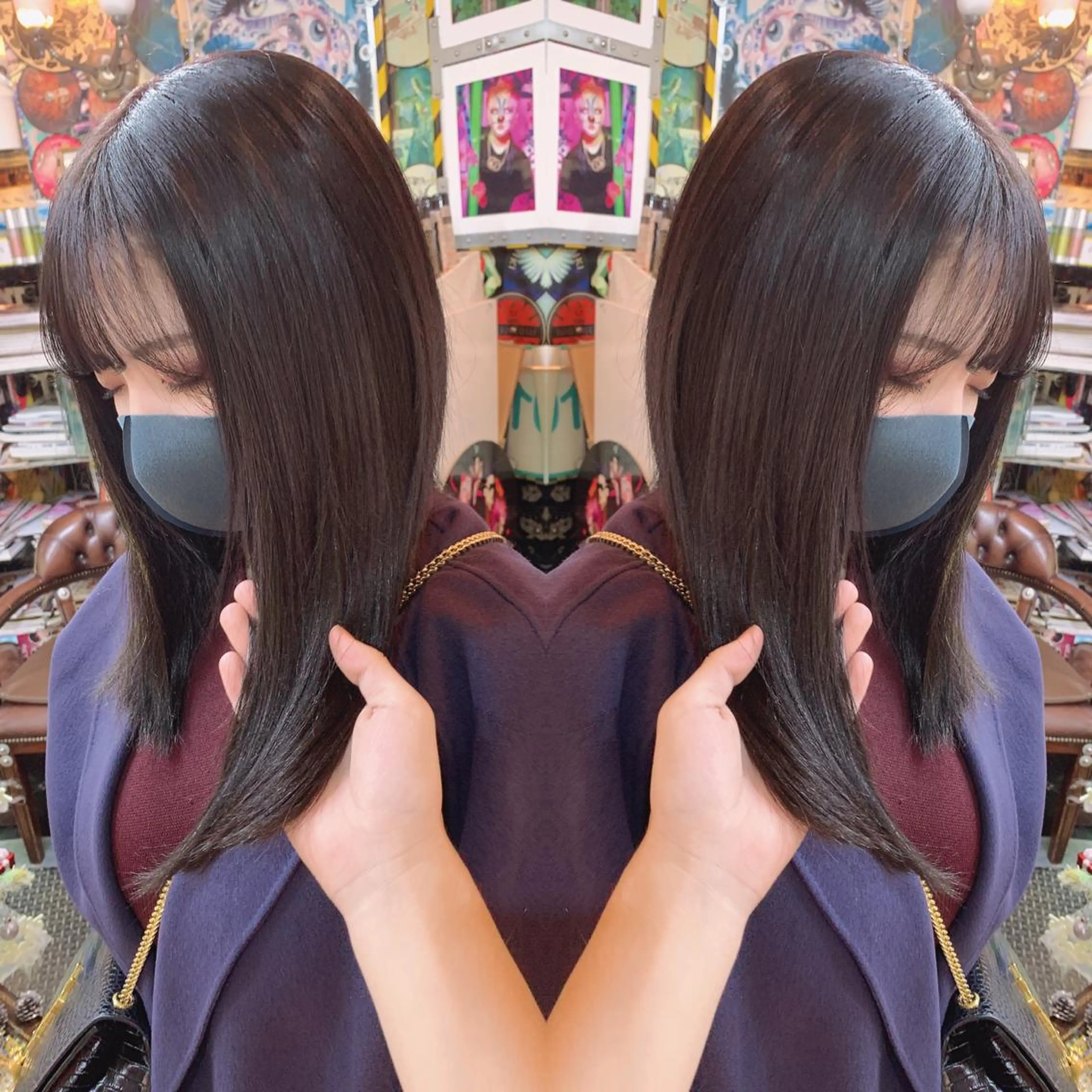 セミロング カラー ヘアアレンジ 編み込みエクステ アッシュ エクステ 🌈派手髪エクステ ブレイズ🌈ひろとのヘアスタイル