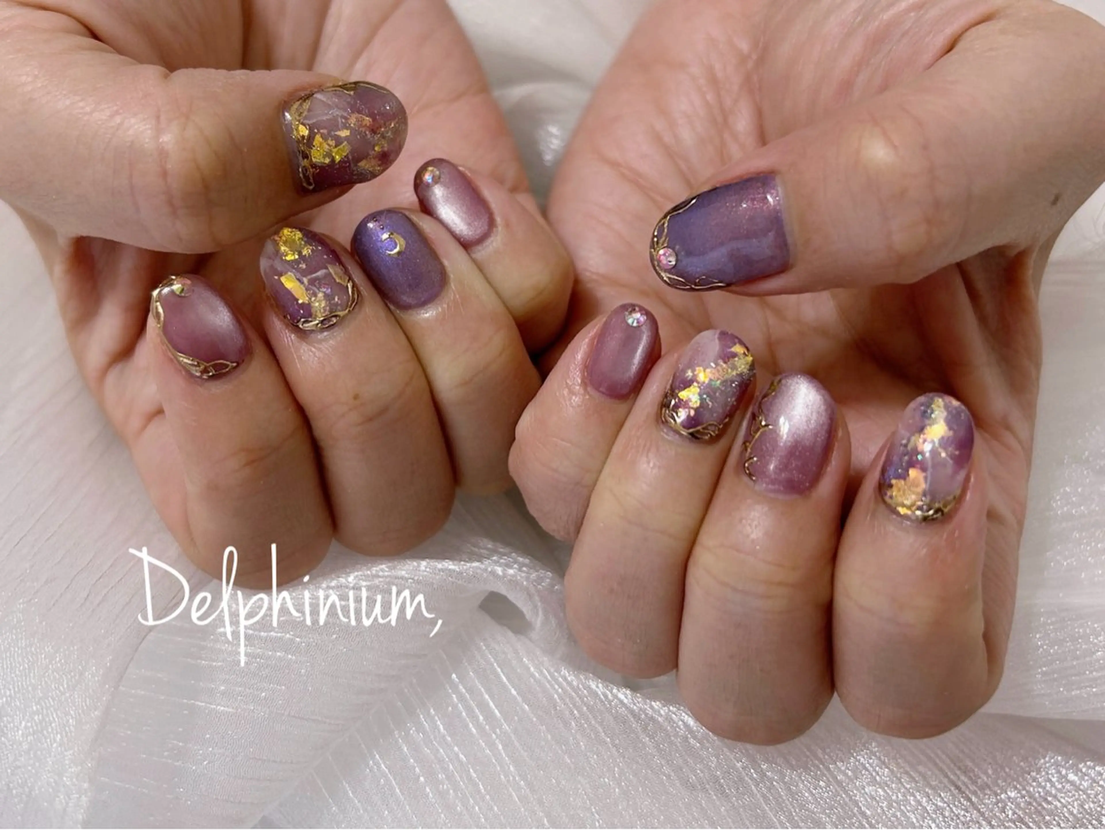 ネイル アートネイル マグネットネイル ミラーネイル ニュアンスネイル パープル ハンドネイル 岡本 友恵のネイルデザイン