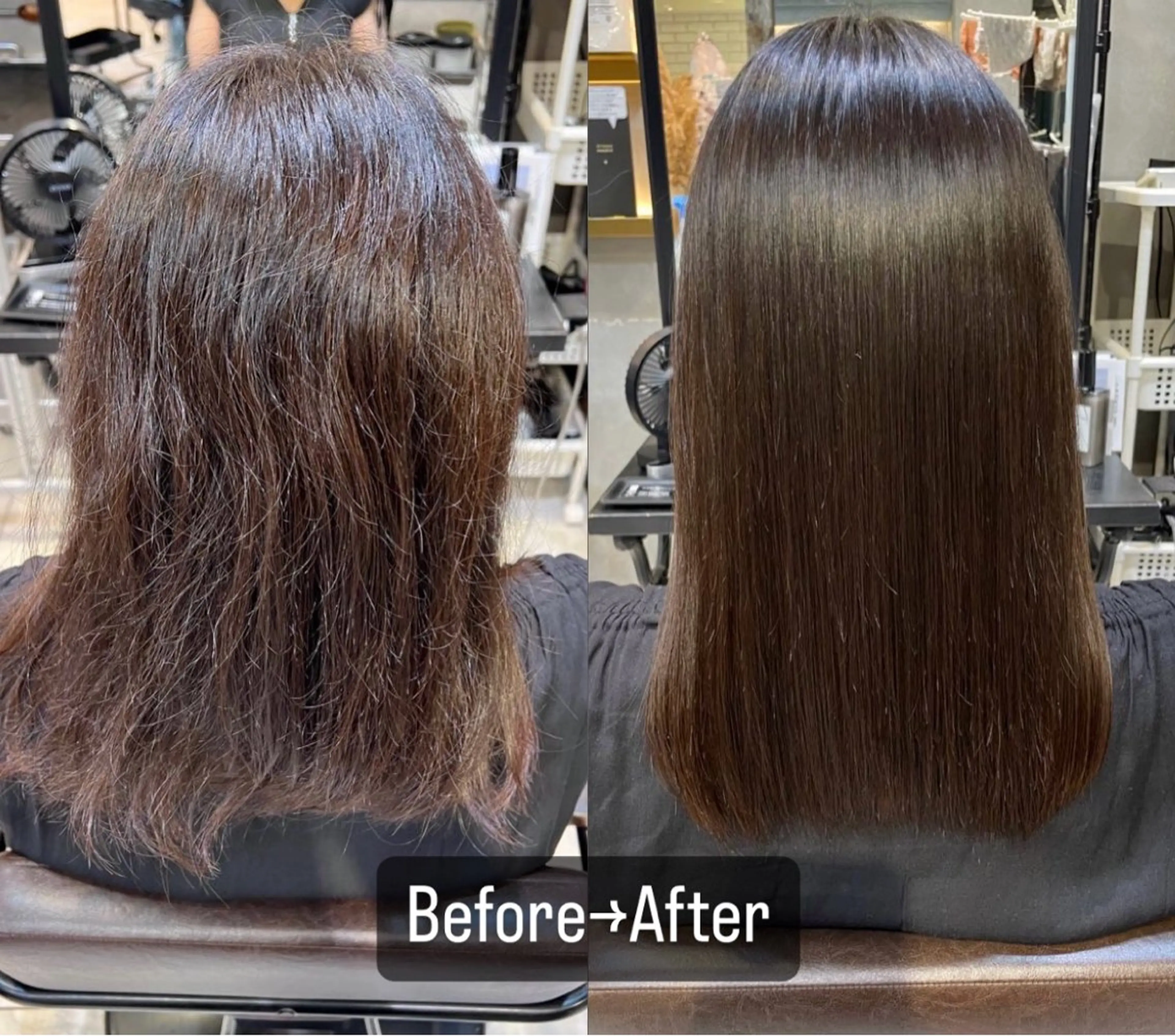 ミディアム 縮毛矯正 rioカットカラー ♡韓国レイヤーのヘアスタイル