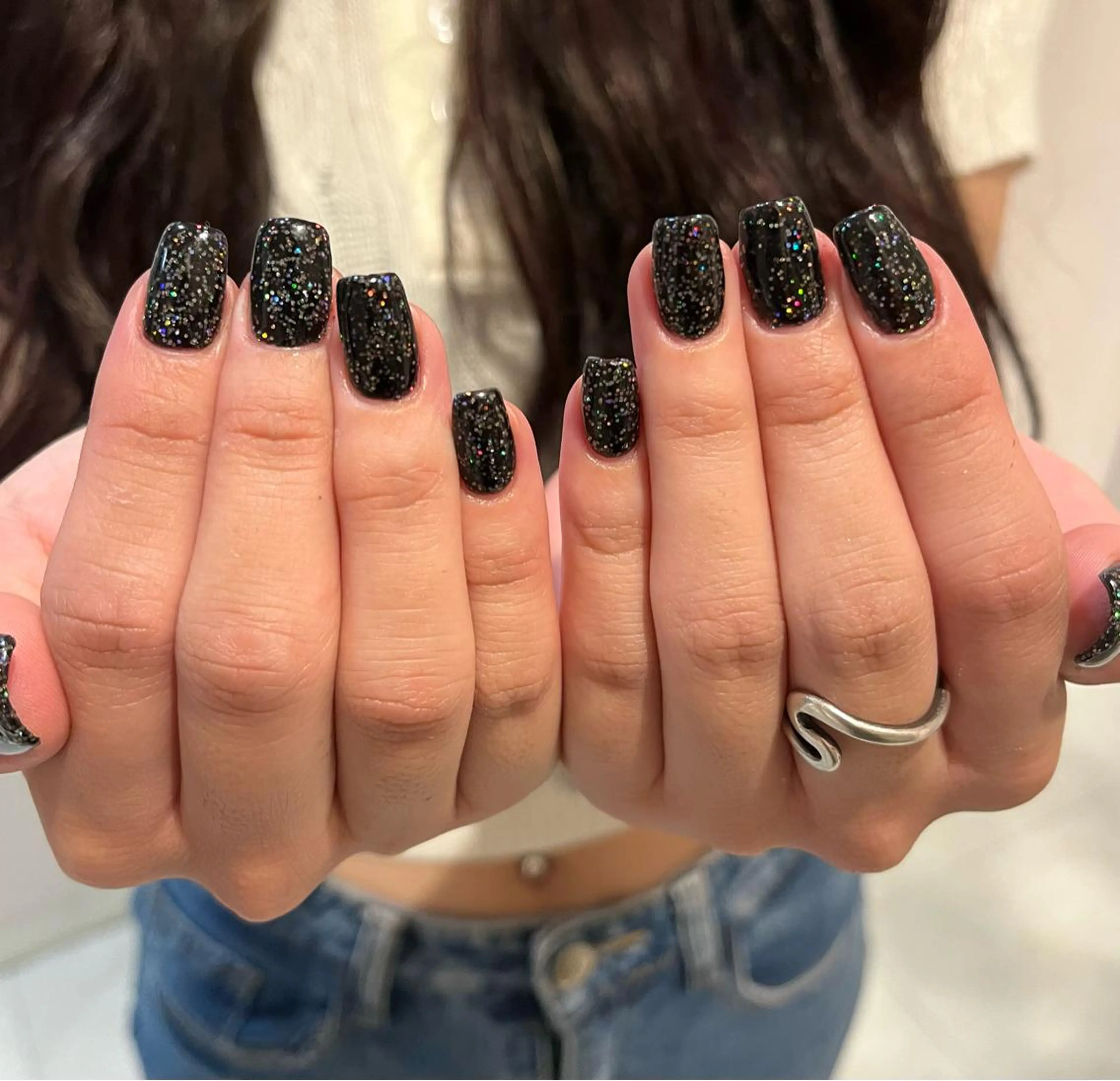 ネイル ハロウィン キラキラネイル ワンカラーネイル スクエアネイル ハンドネイル Para Sol nail　Maoのネイルデザイン